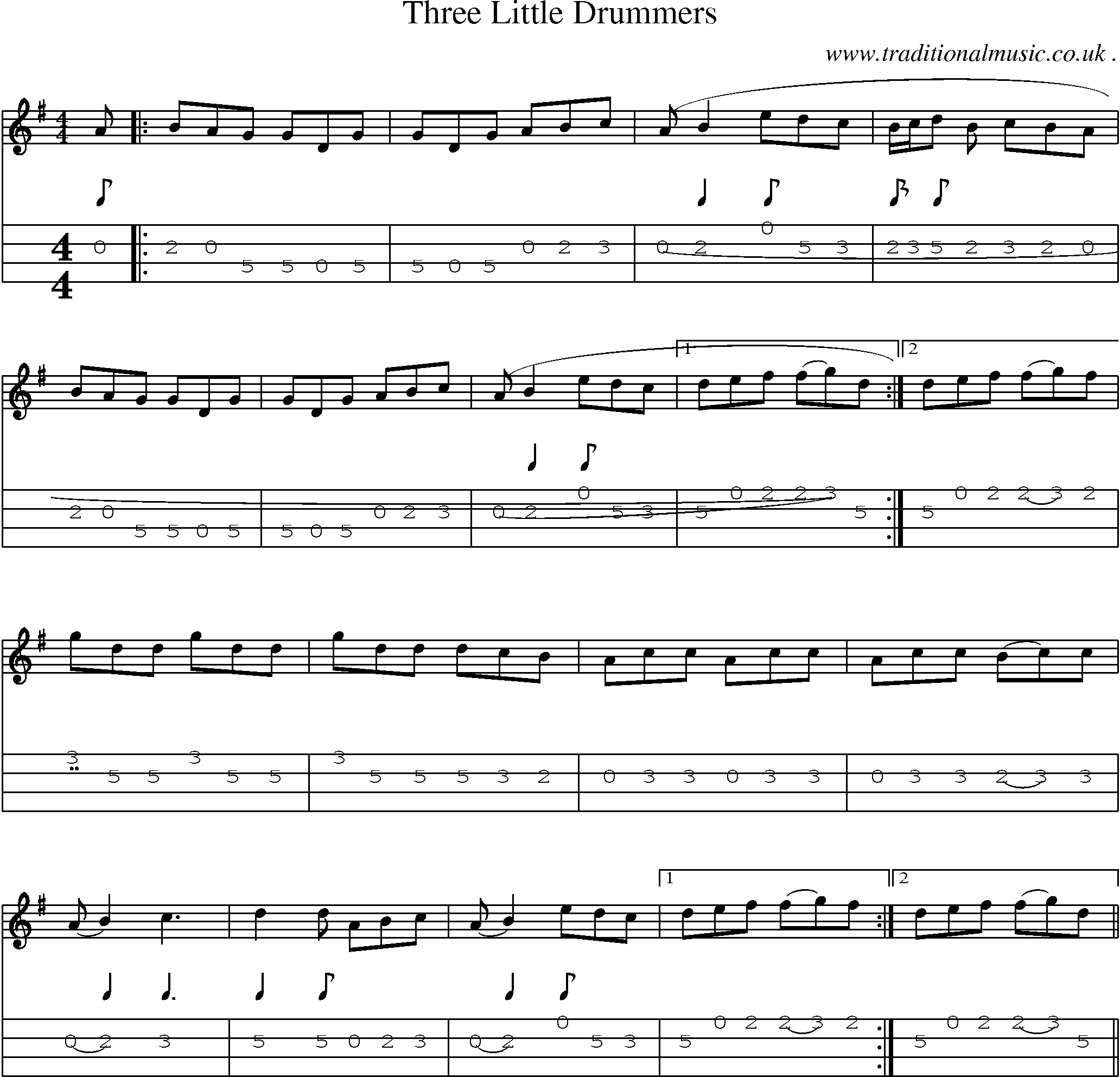 Sheet-Music and Mandolin Tabs for Three Little Drummers