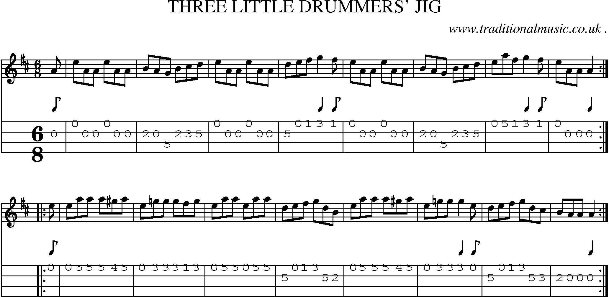Sheet-Music and Mandolin Tabs for Three Little Drummers Jig