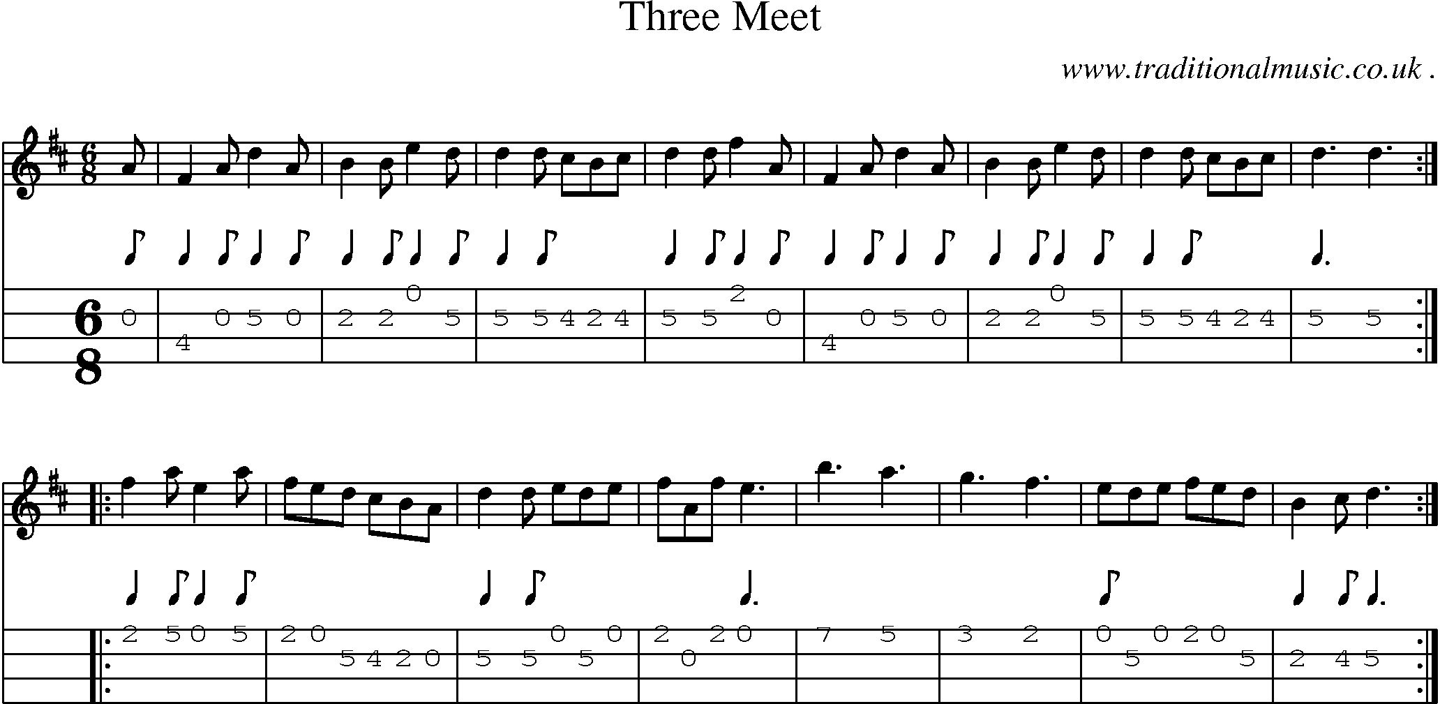 Sheet-Music and Mandolin Tabs for Three Meet