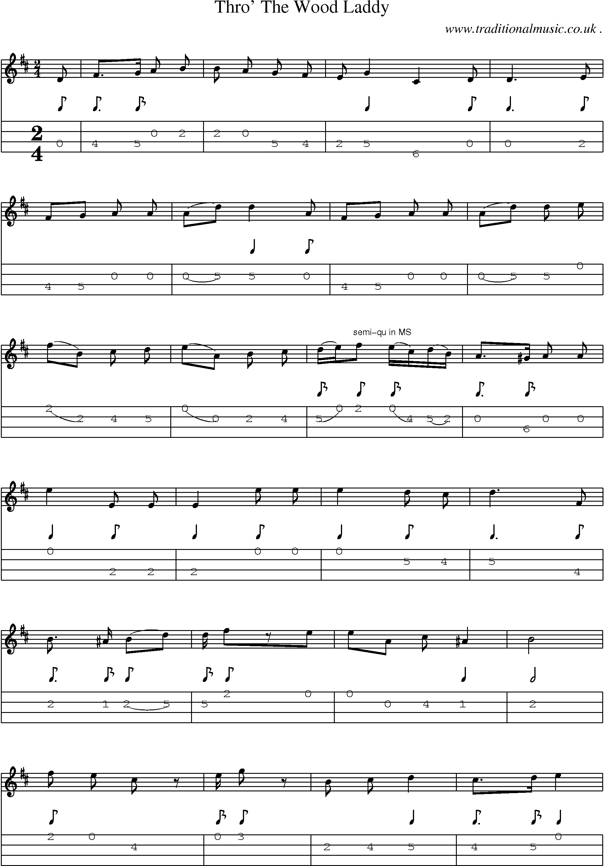 Sheet-Music and Mandolin Tabs for Thro The Wood Laddy