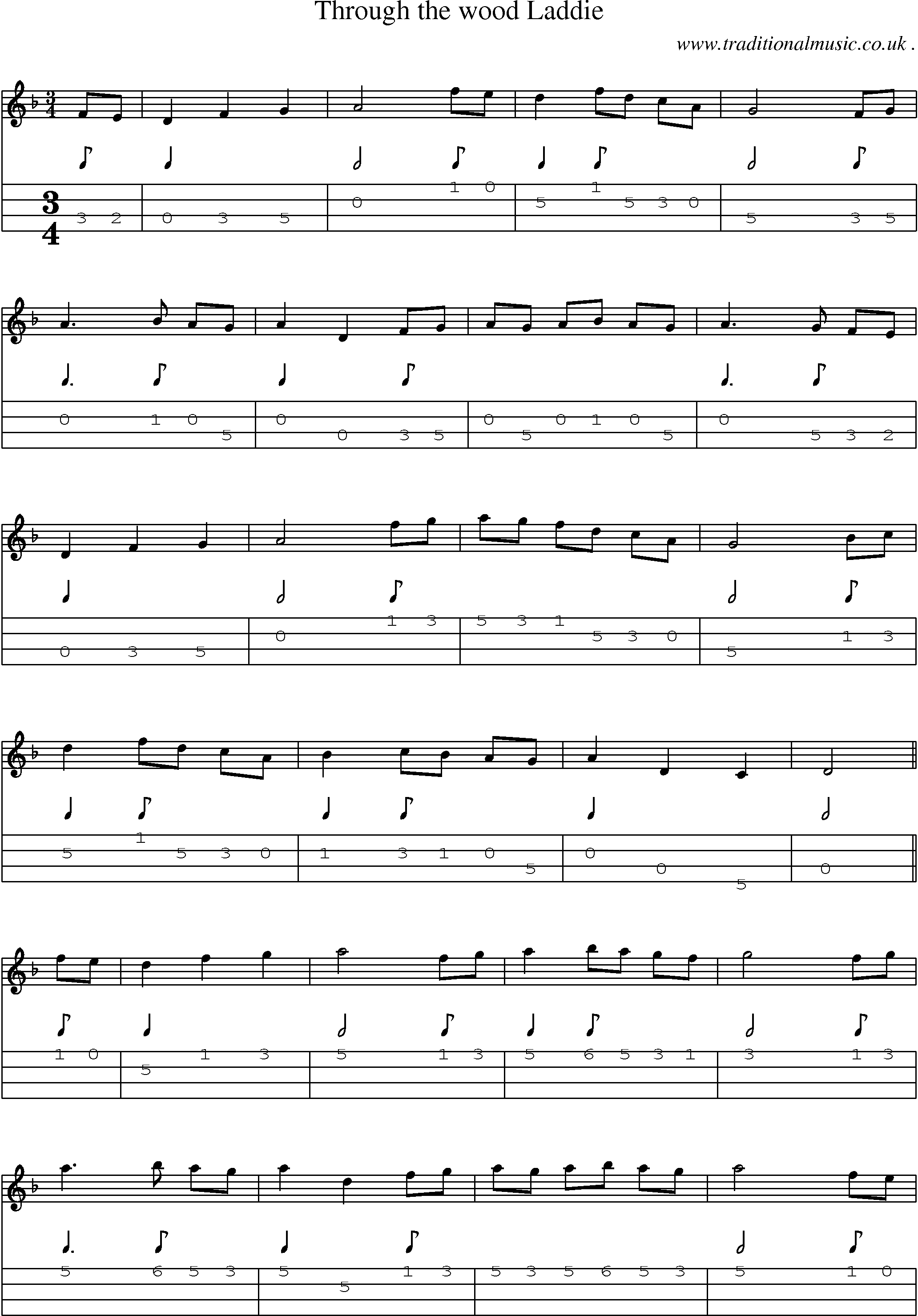 Sheet-Music and Mandolin Tabs for Through The Wood Laddie