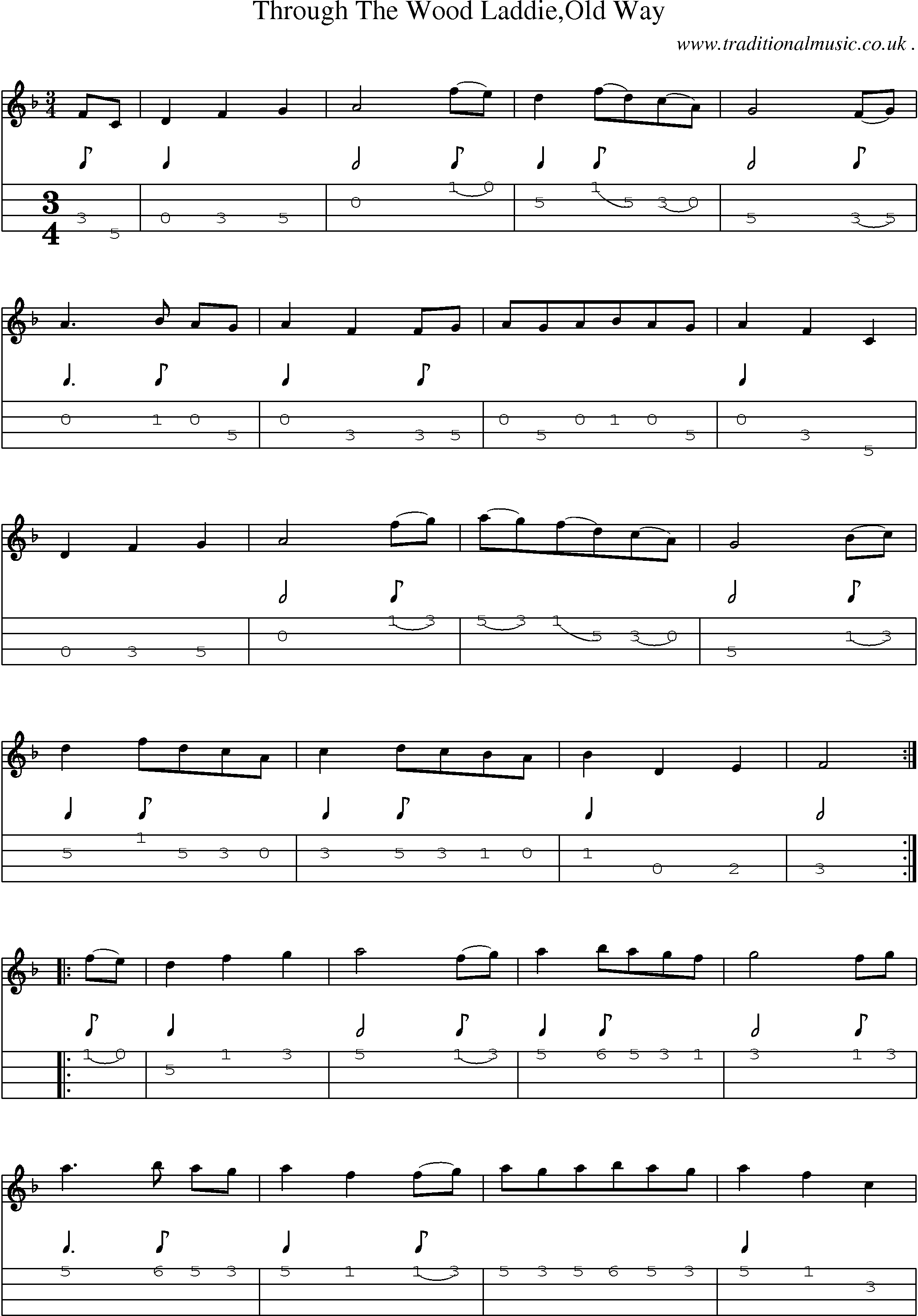 Sheet-Music and Mandolin Tabs for Through The Wood Laddieold Way