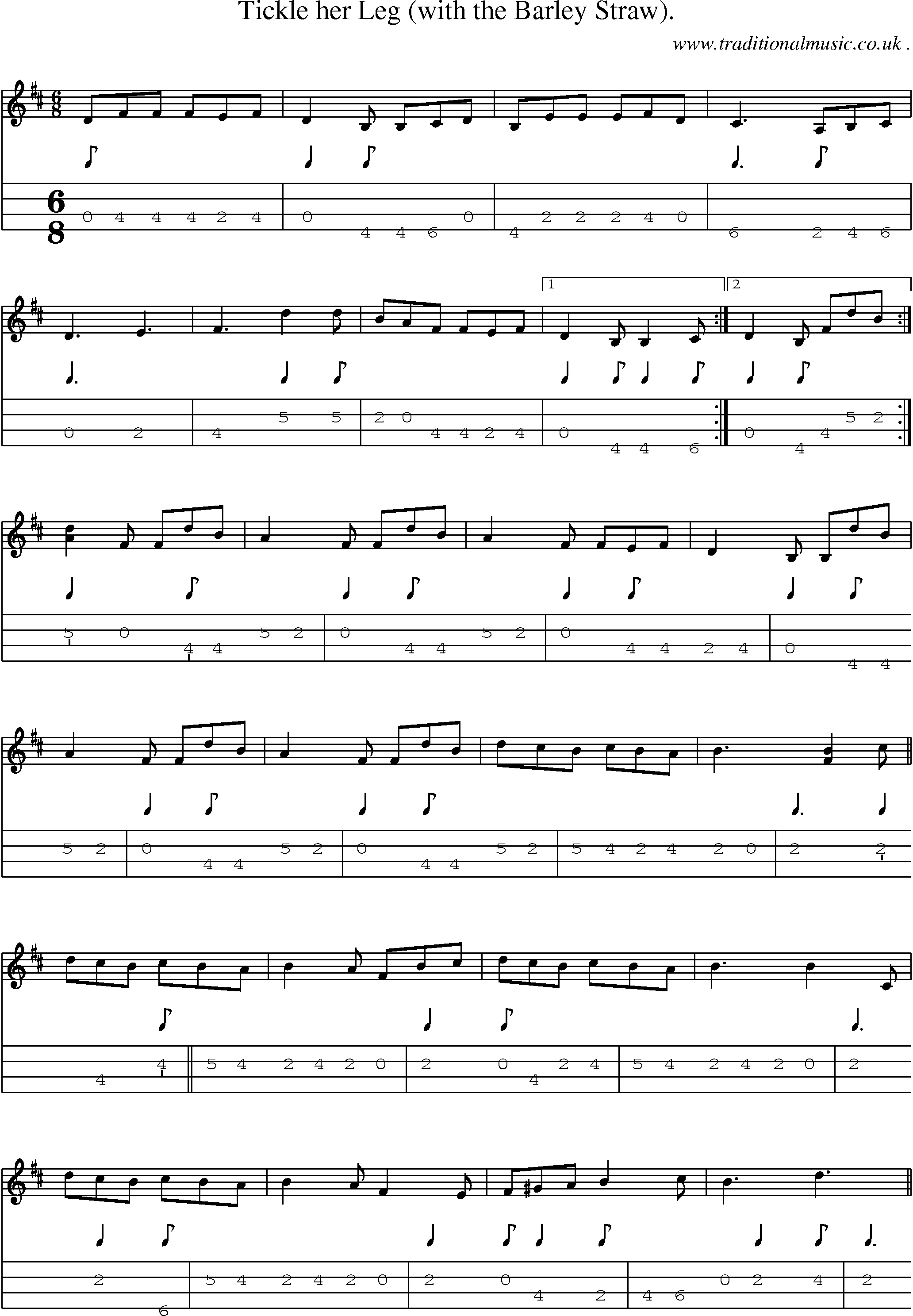 Sheet-Music and Mandolin Tabs for Tickle Her Leg (with The Barley Straw)