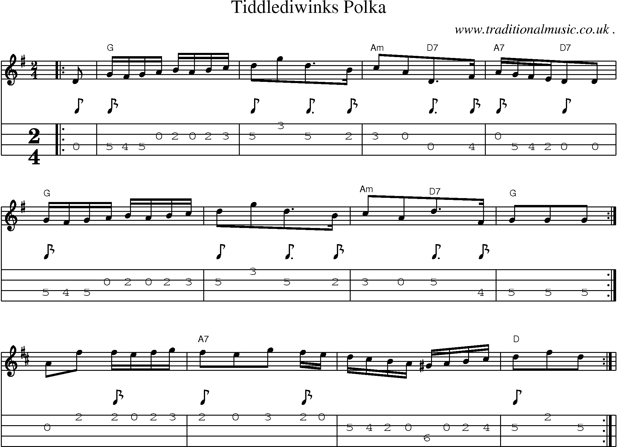 Sheet-Music and Mandolin Tabs for Tiddlediwinks Polka