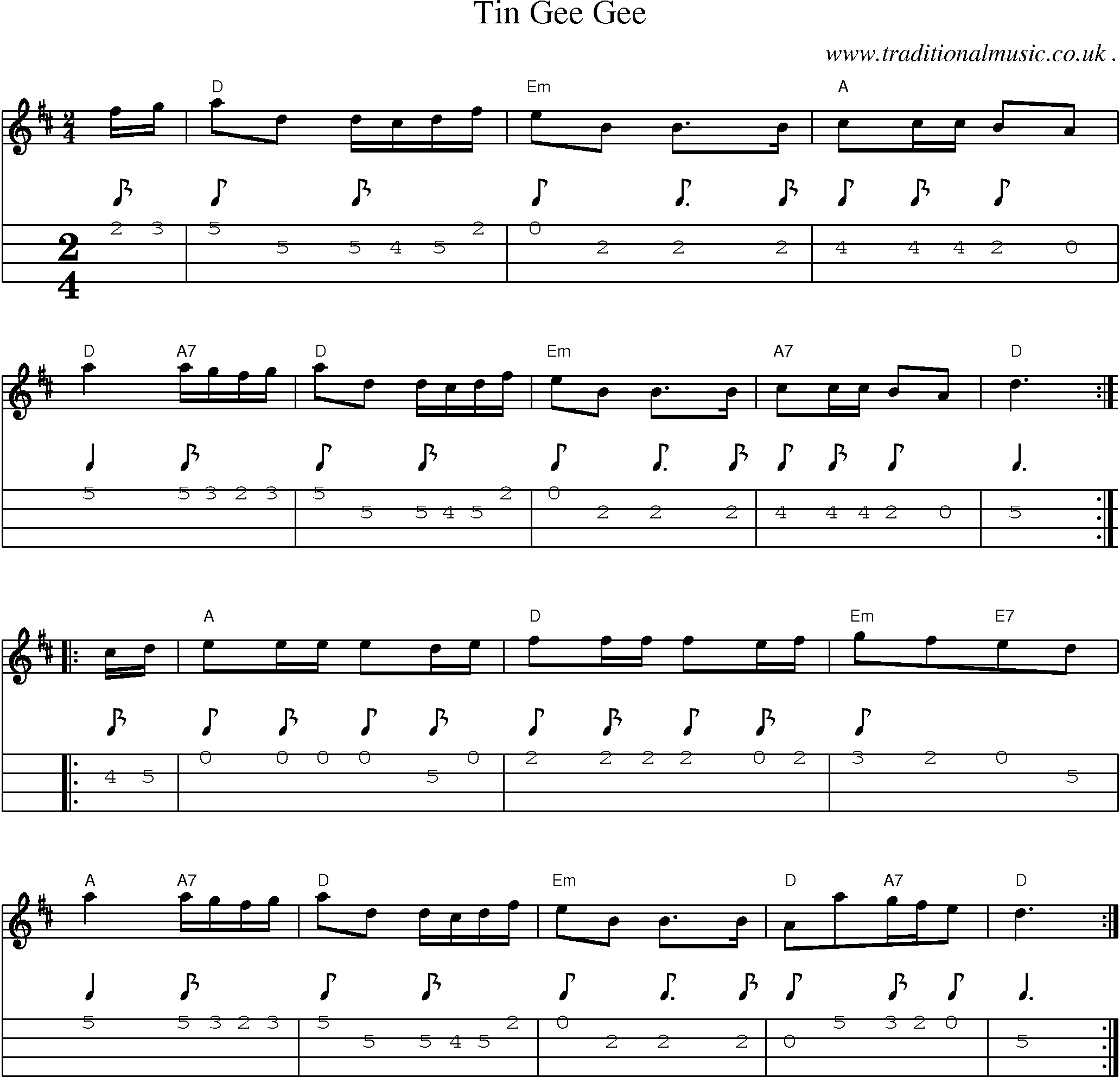 Sheet-Music and Mandolin Tabs for Tin Gee Gee