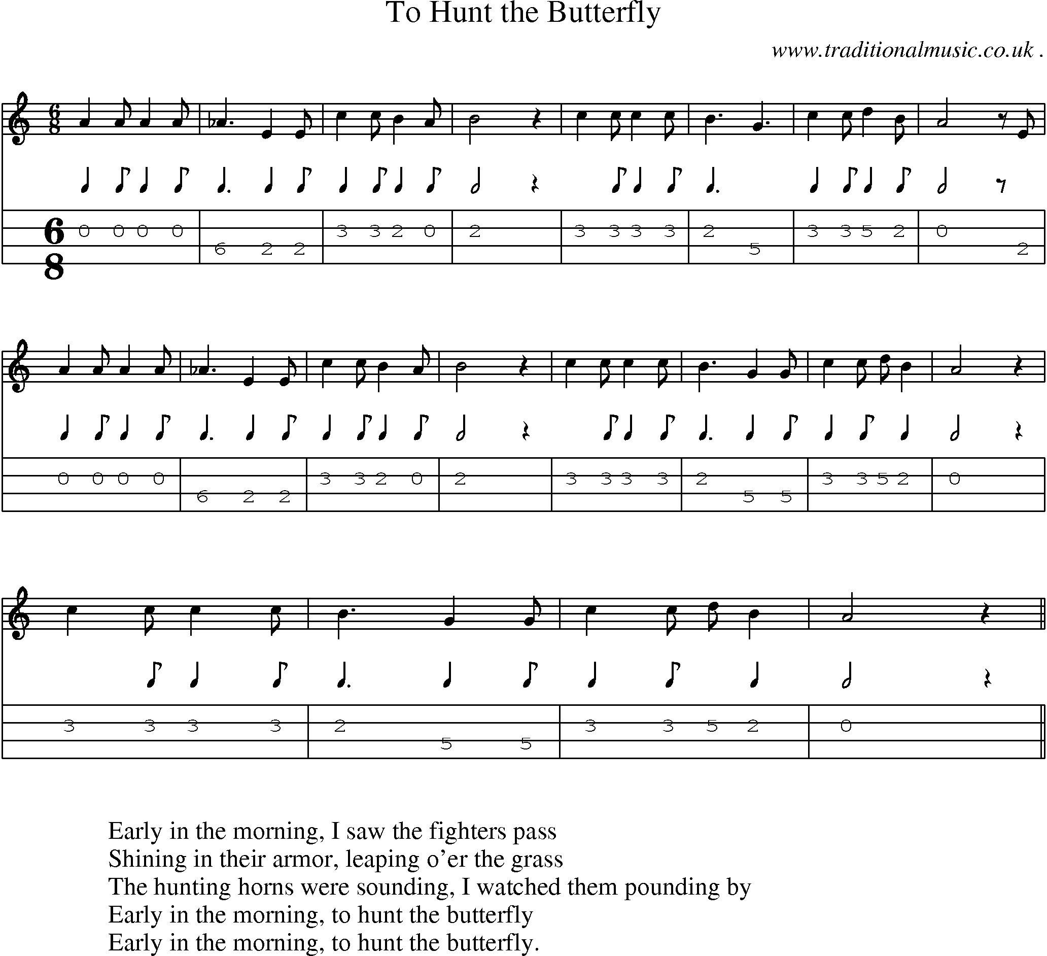 Sheet-Music and Mandolin Tabs for To Hunt The Butterfly