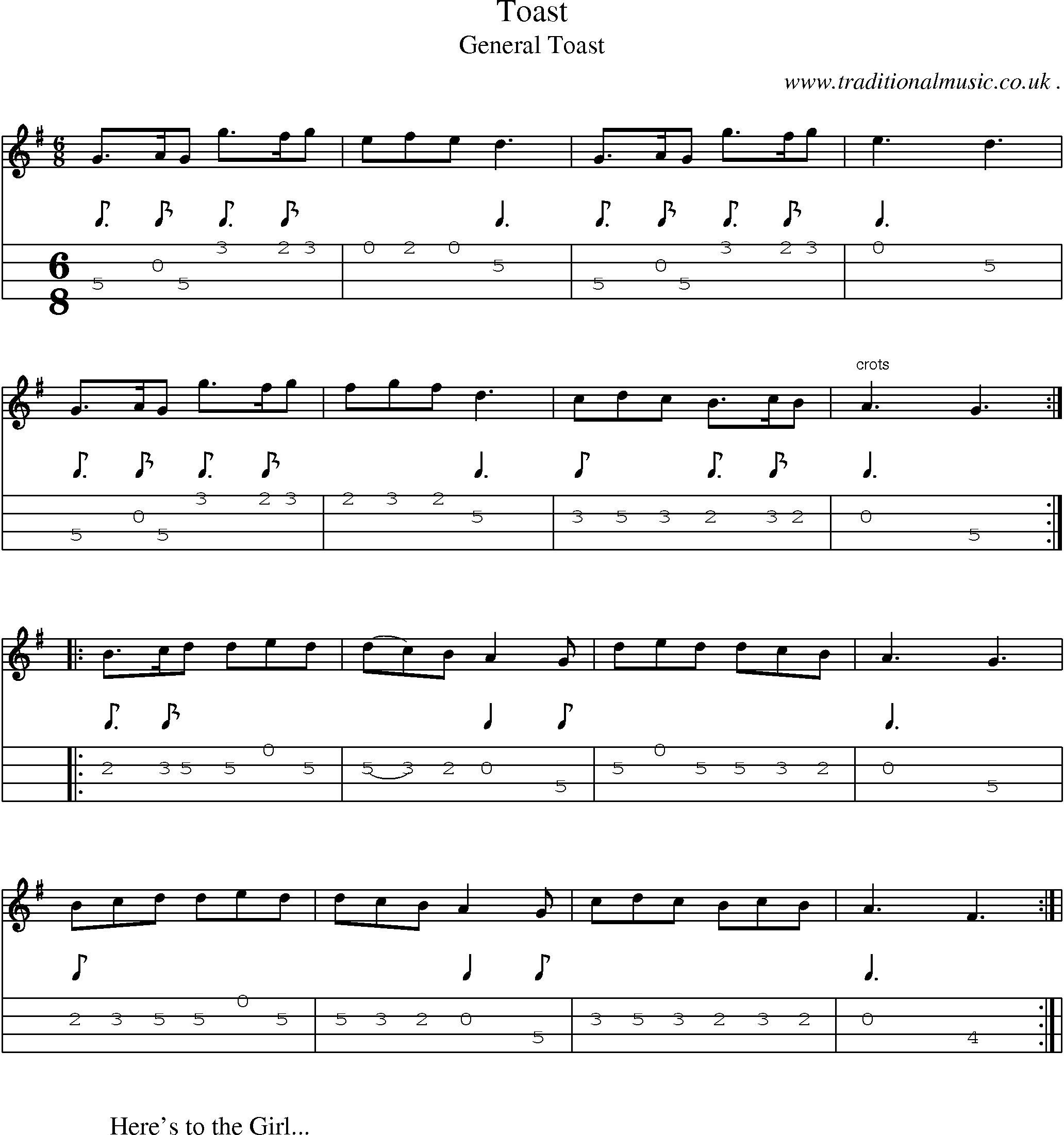 Sheet-Music and Mandolin Tabs for Toast