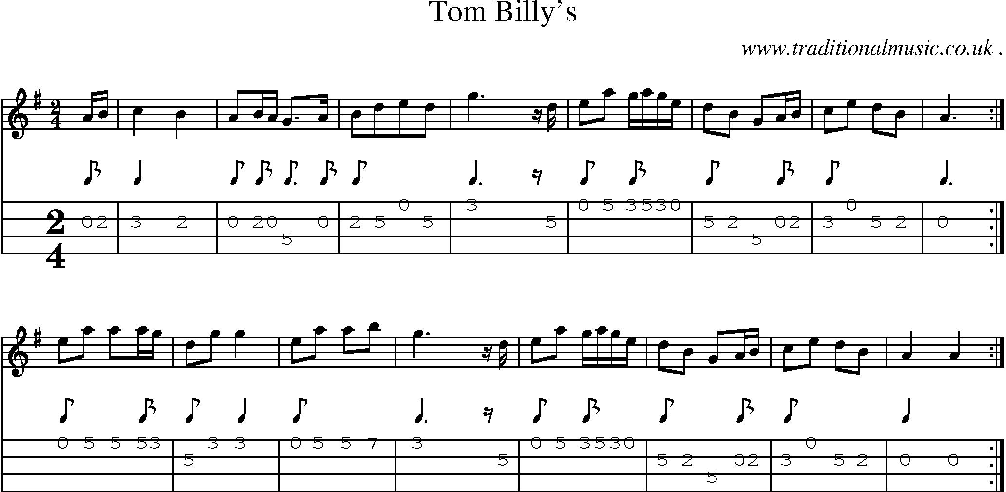 Sheet-Music and Mandolin Tabs for Tom Billys
