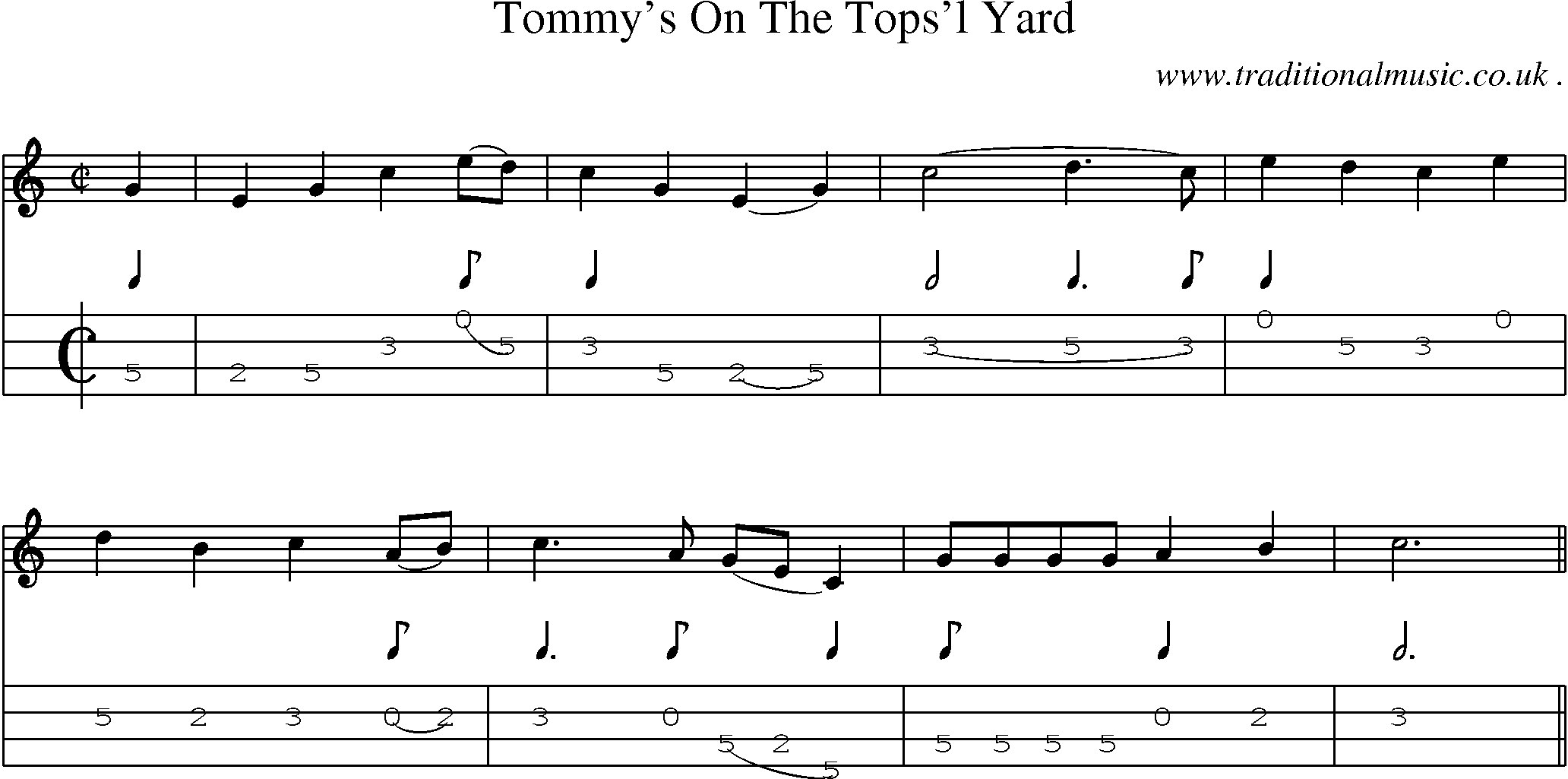 Sheet-Music and Mandolin Tabs for Tommys On The Topsl Yard
