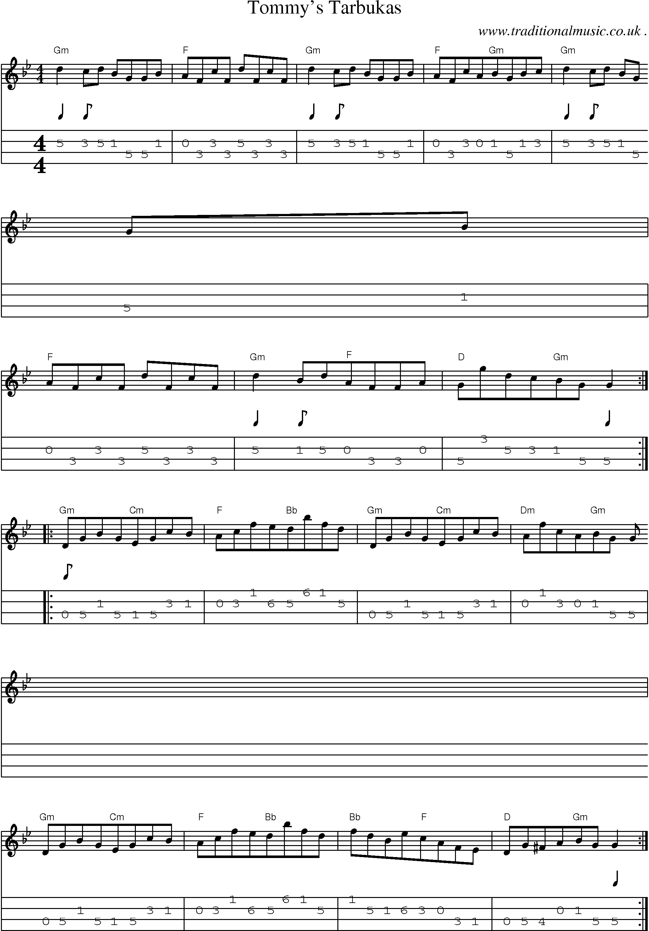 Sheet-Music and Mandolin Tabs for Tommys Tarbukas