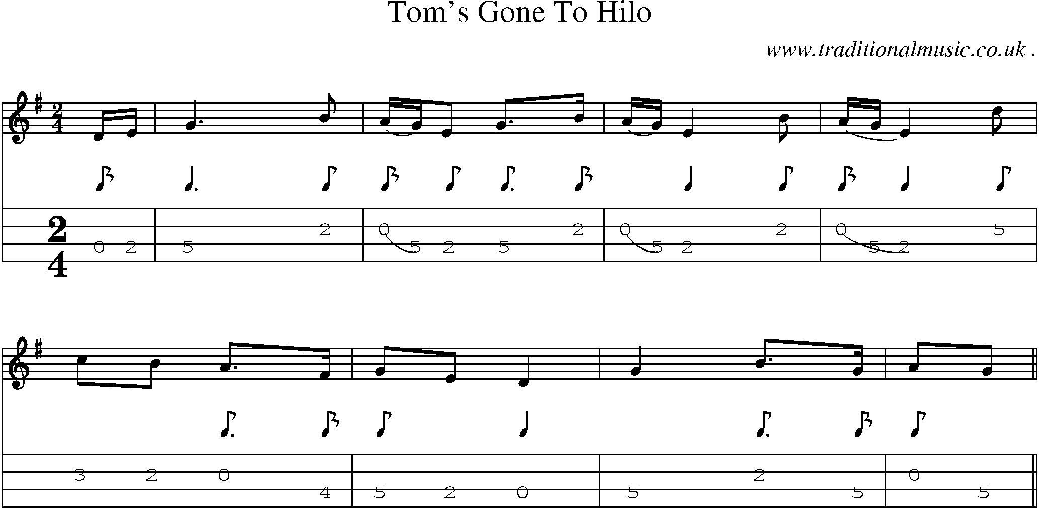 Sheet-Music and Mandolin Tabs for Toms Gone To Hilo