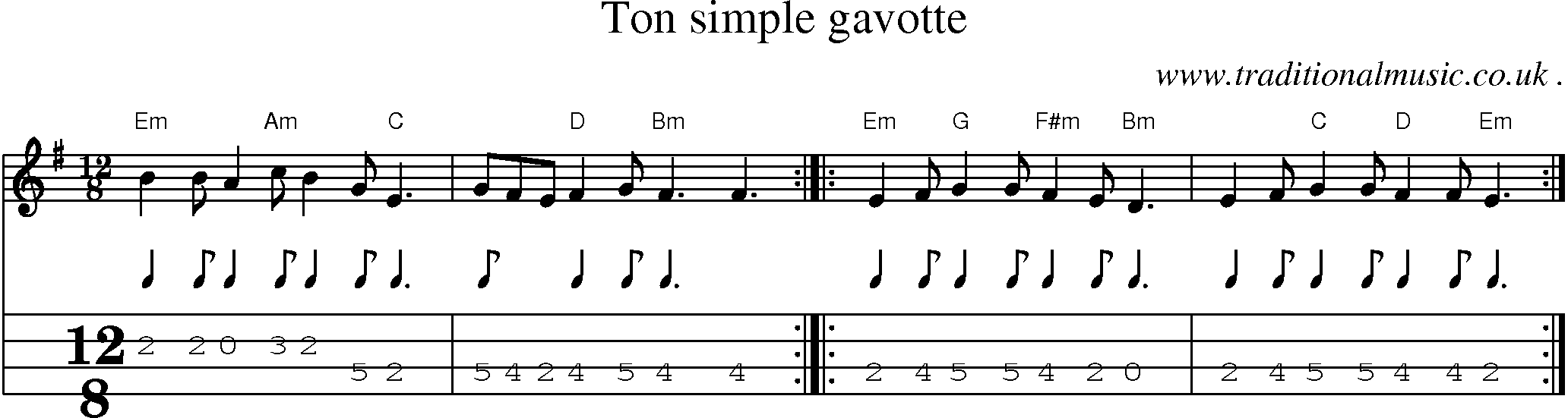 Sheet-Music and Mandolin Tabs for Ton Simple Gavotte