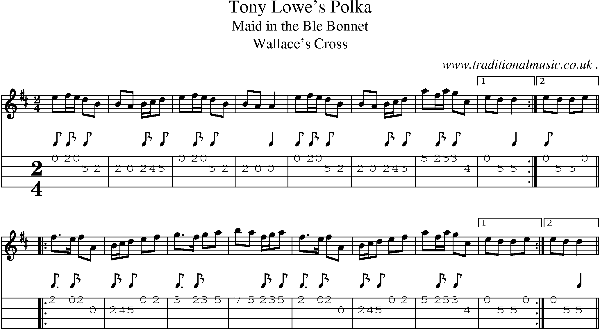 Sheet-Music and Mandolin Tabs for Tony Lowes Polka