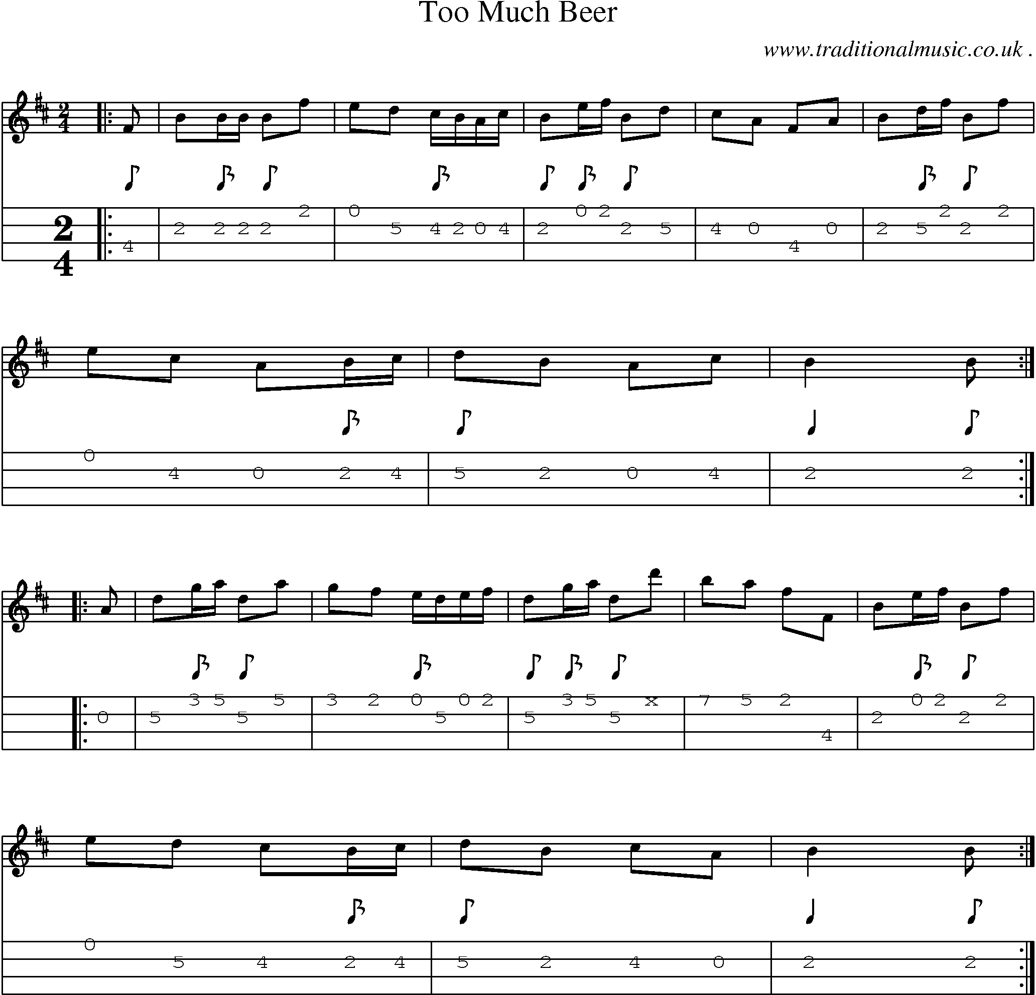 Sheet-Music and Mandolin Tabs for Too Much Beer