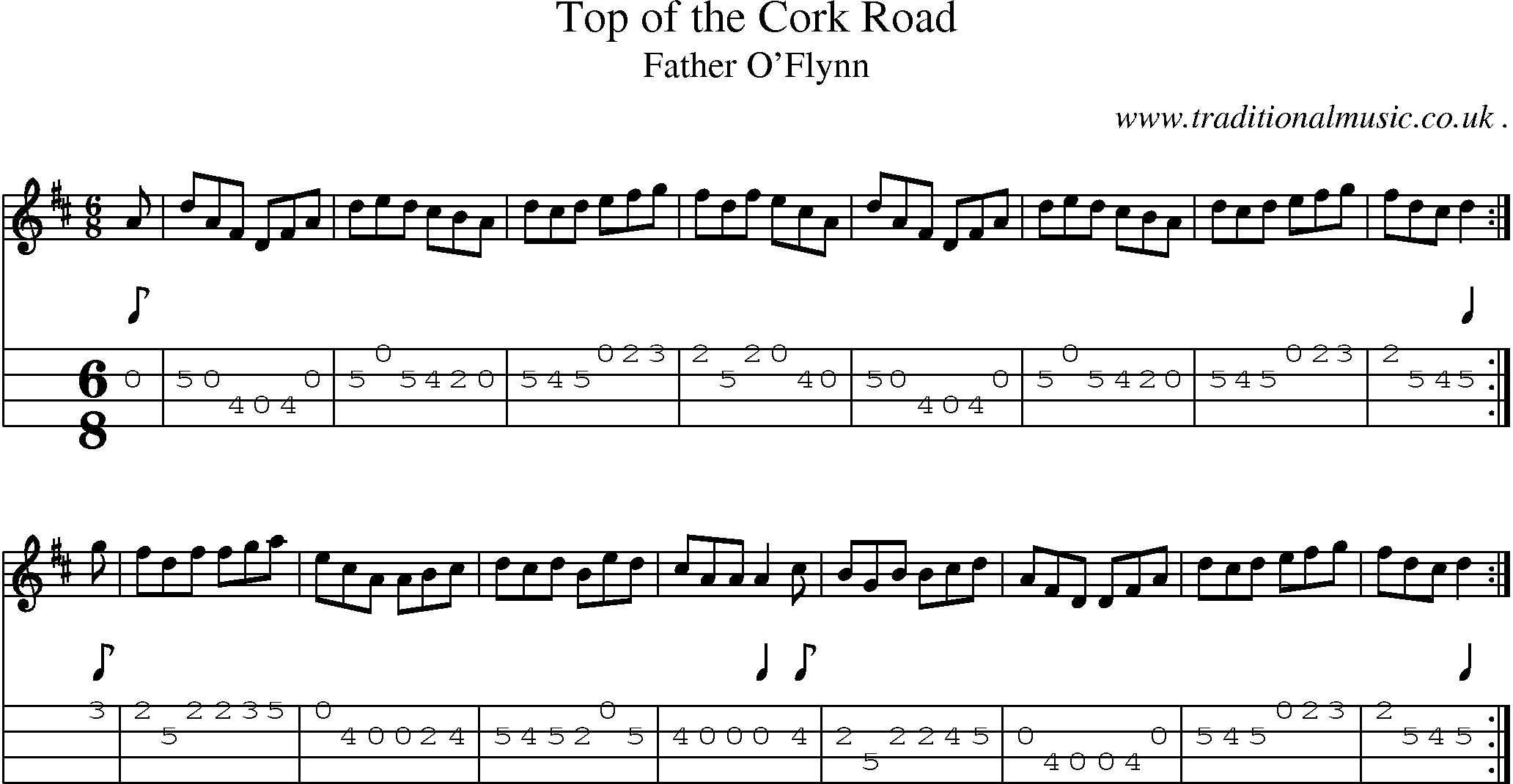 Sheet-Music and Mandolin Tabs for Top Of The Cork Road