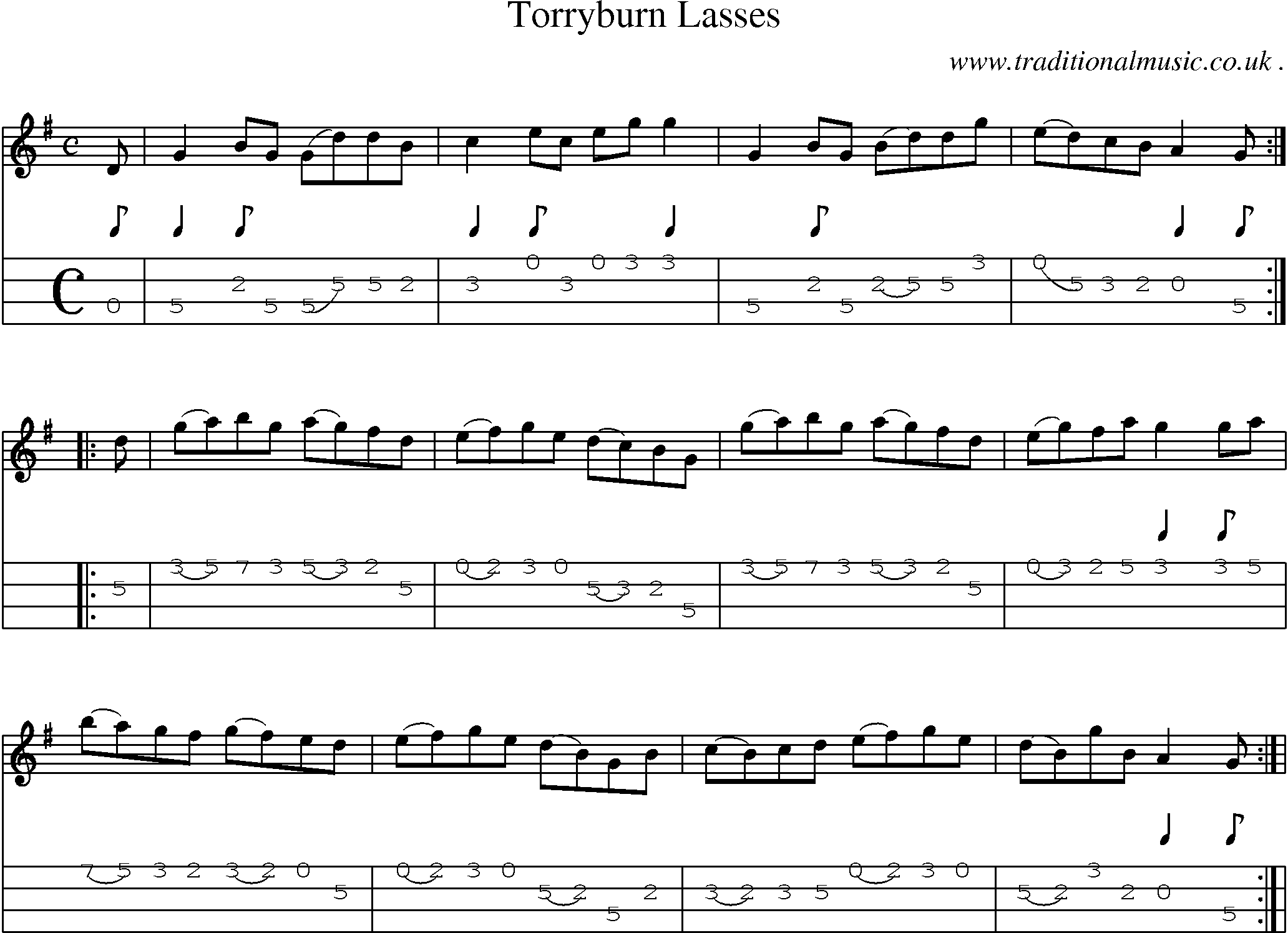 Sheet-Music and Mandolin Tabs for Torryburn Lasses