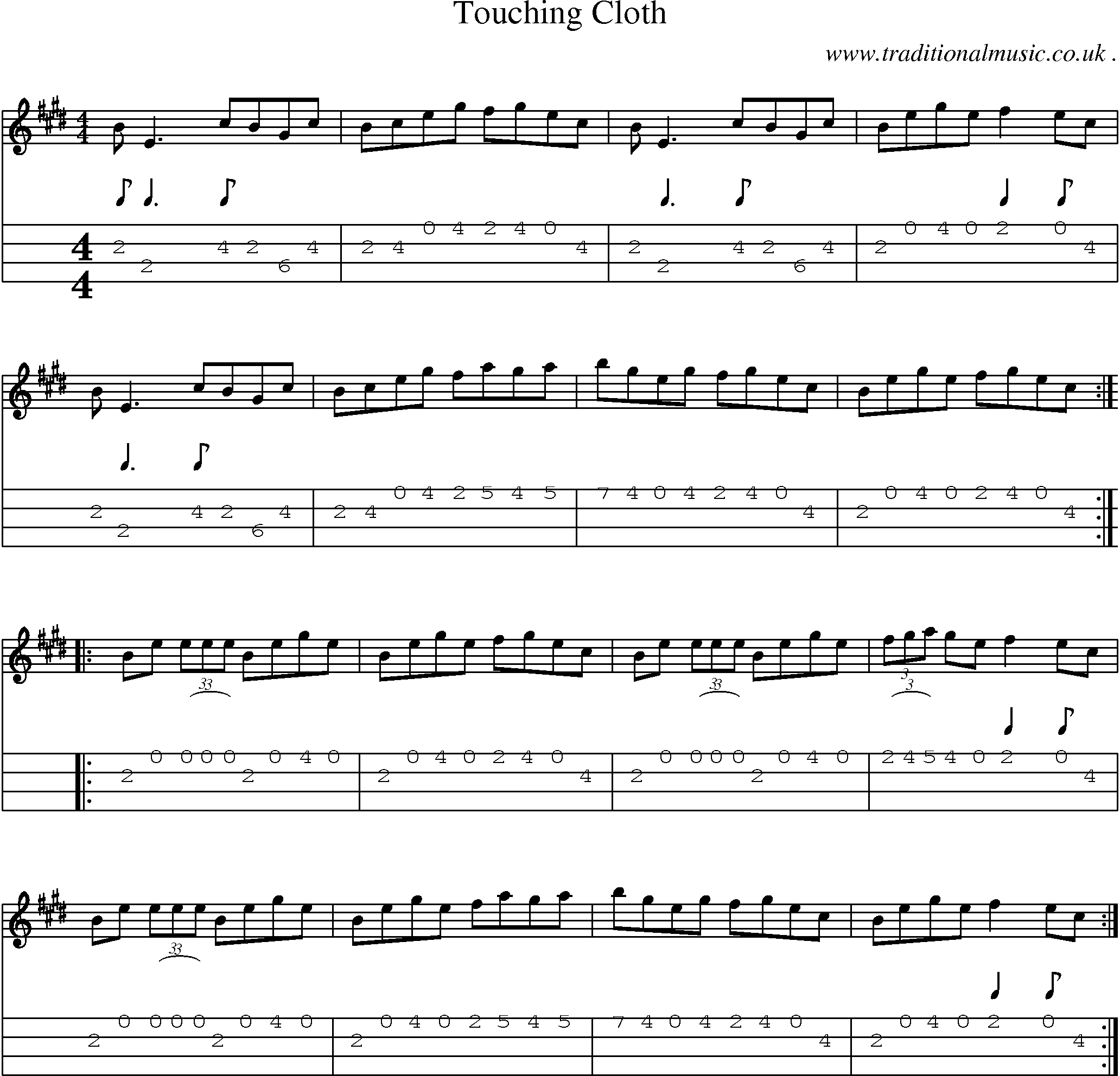 Sheet-Music and Mandolin Tabs for Touching Cloth