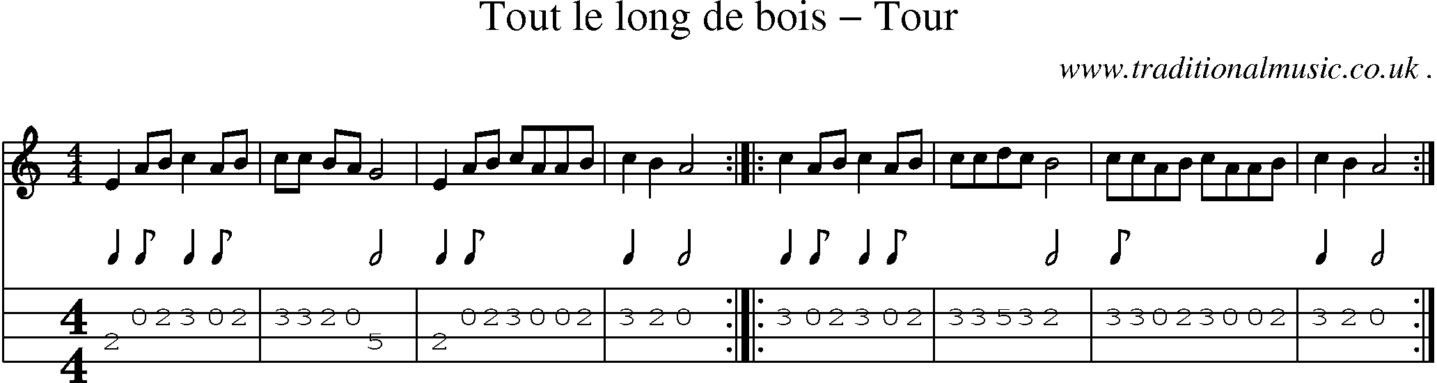 Sheet-Music and Mandolin Tabs for Tout Le Long De Bois Tour