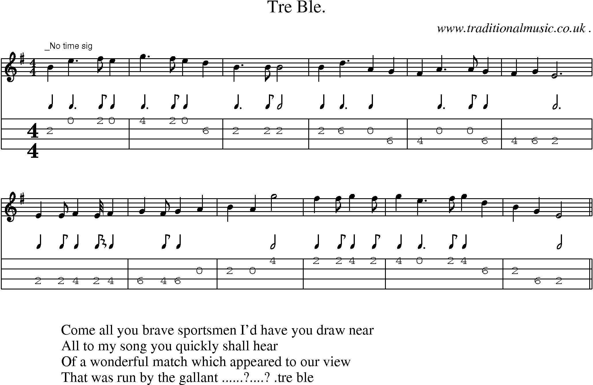 Sheet-Music and Mandolin Tabs for Tre Ble