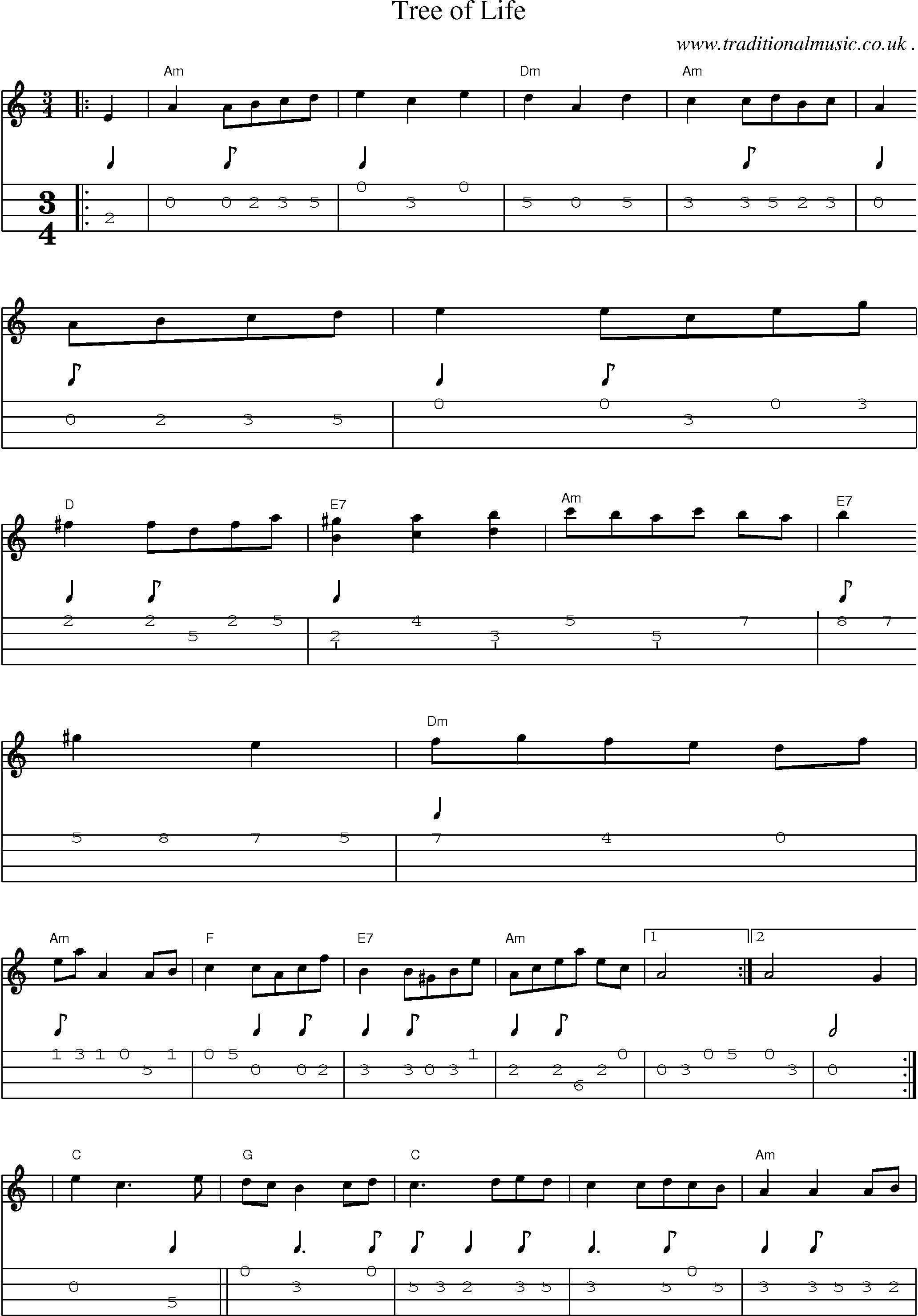 Sheet-Music and Mandolin Tabs for Tree Of Life