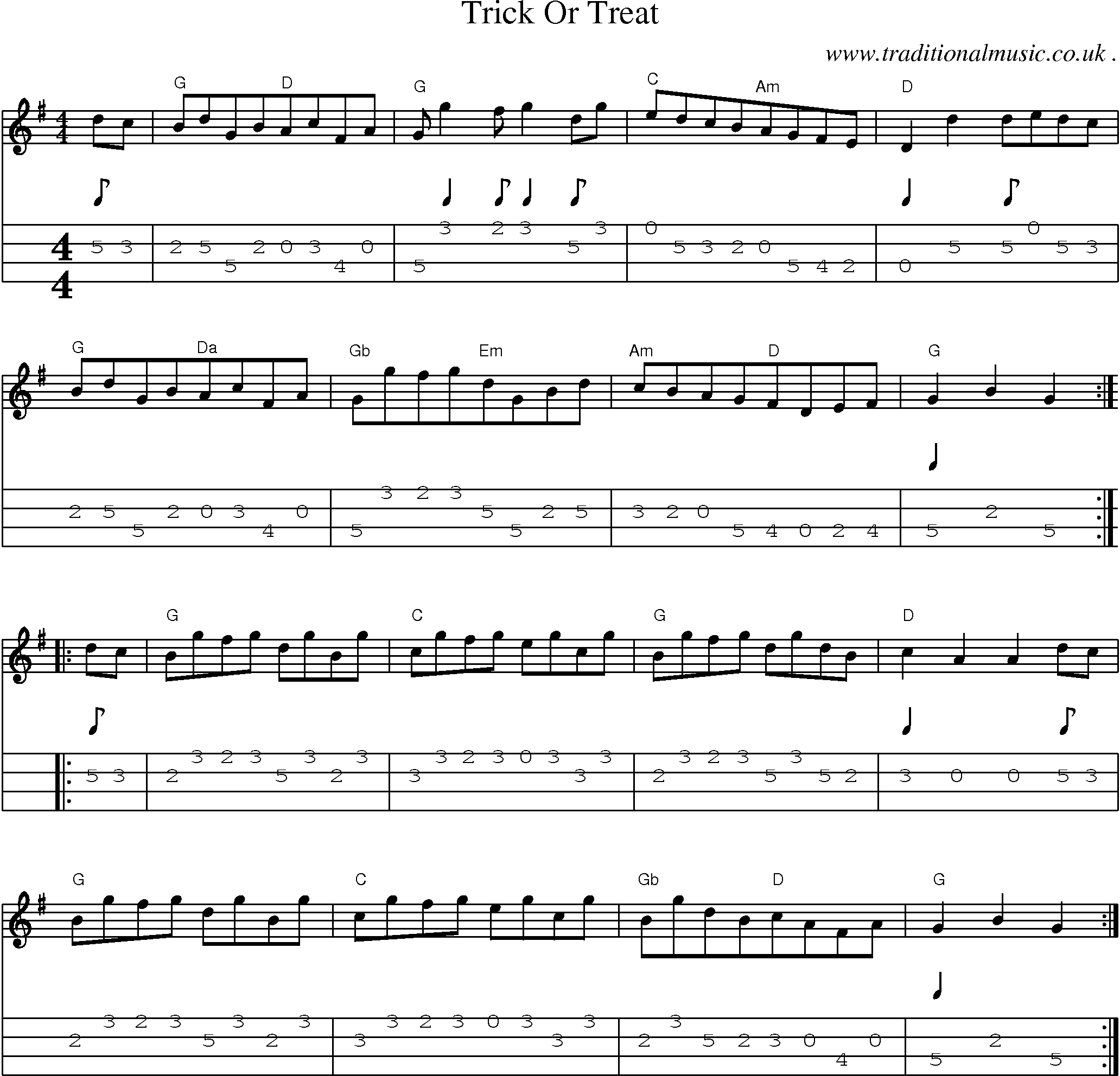 Sheet-Music and Mandolin Tabs for Trick Or Treat