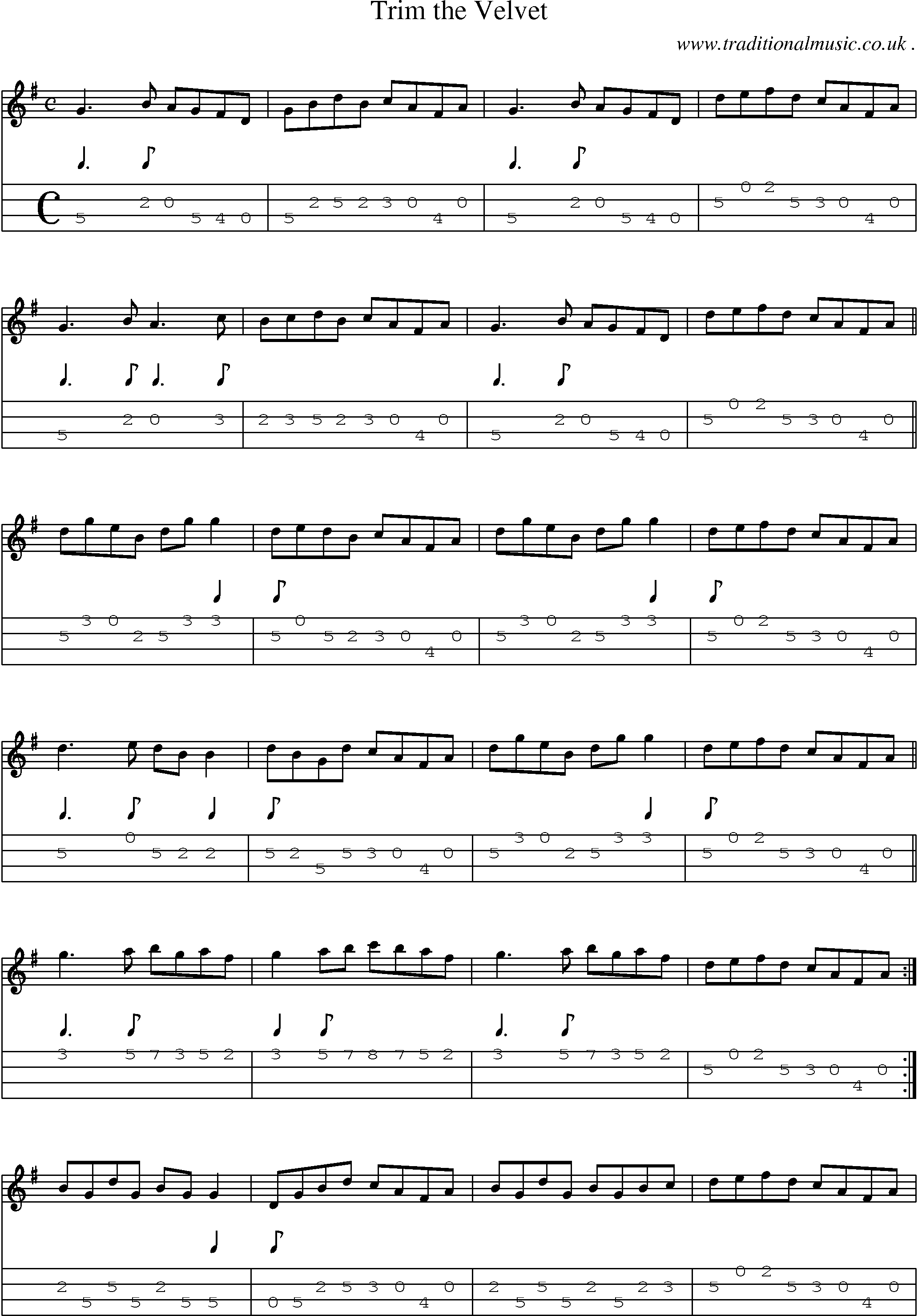 Sheet-Music and Mandolin Tabs for Trim The Velvet