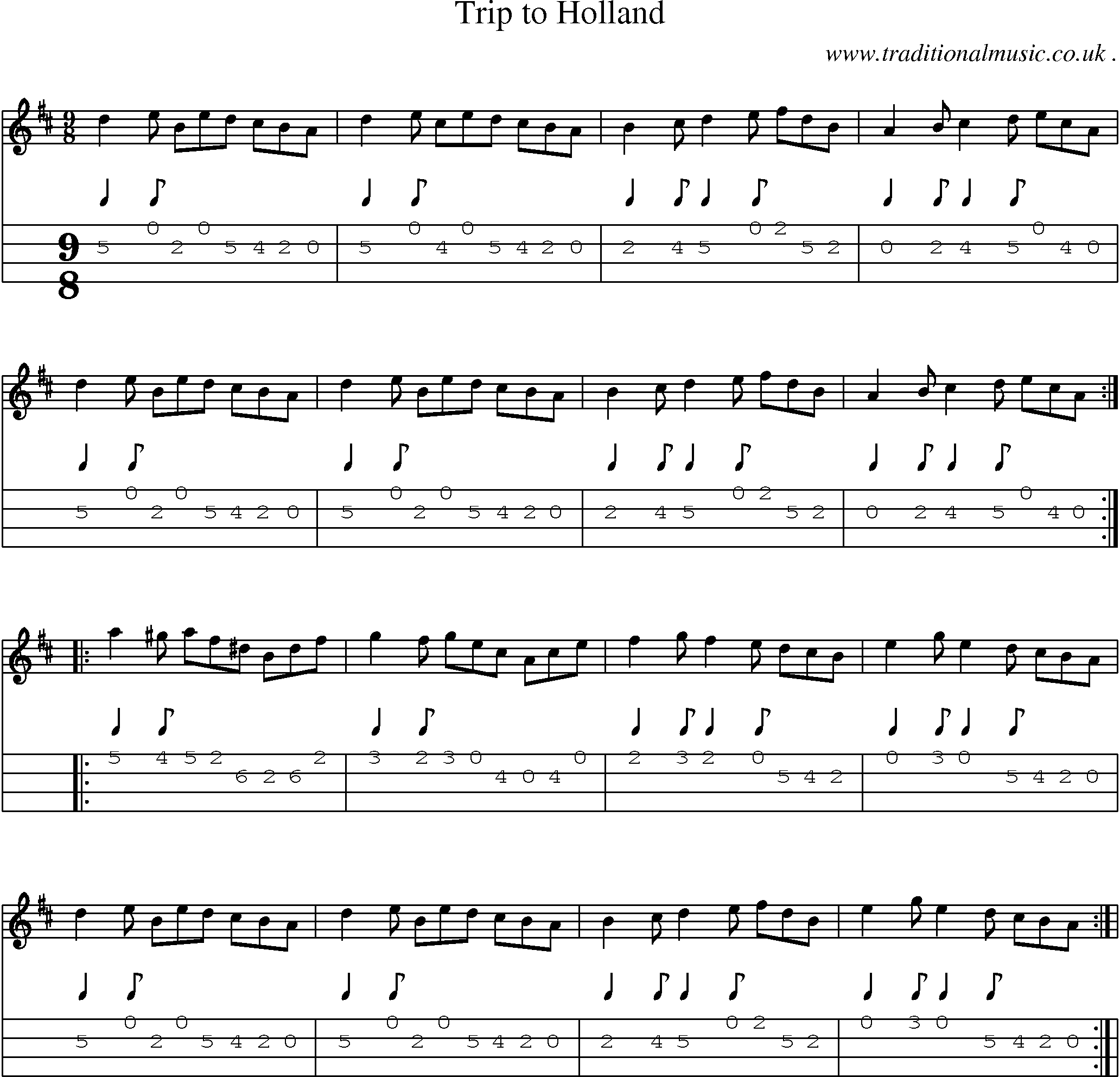 Sheet-Music and Mandolin Tabs for Trip To Holland