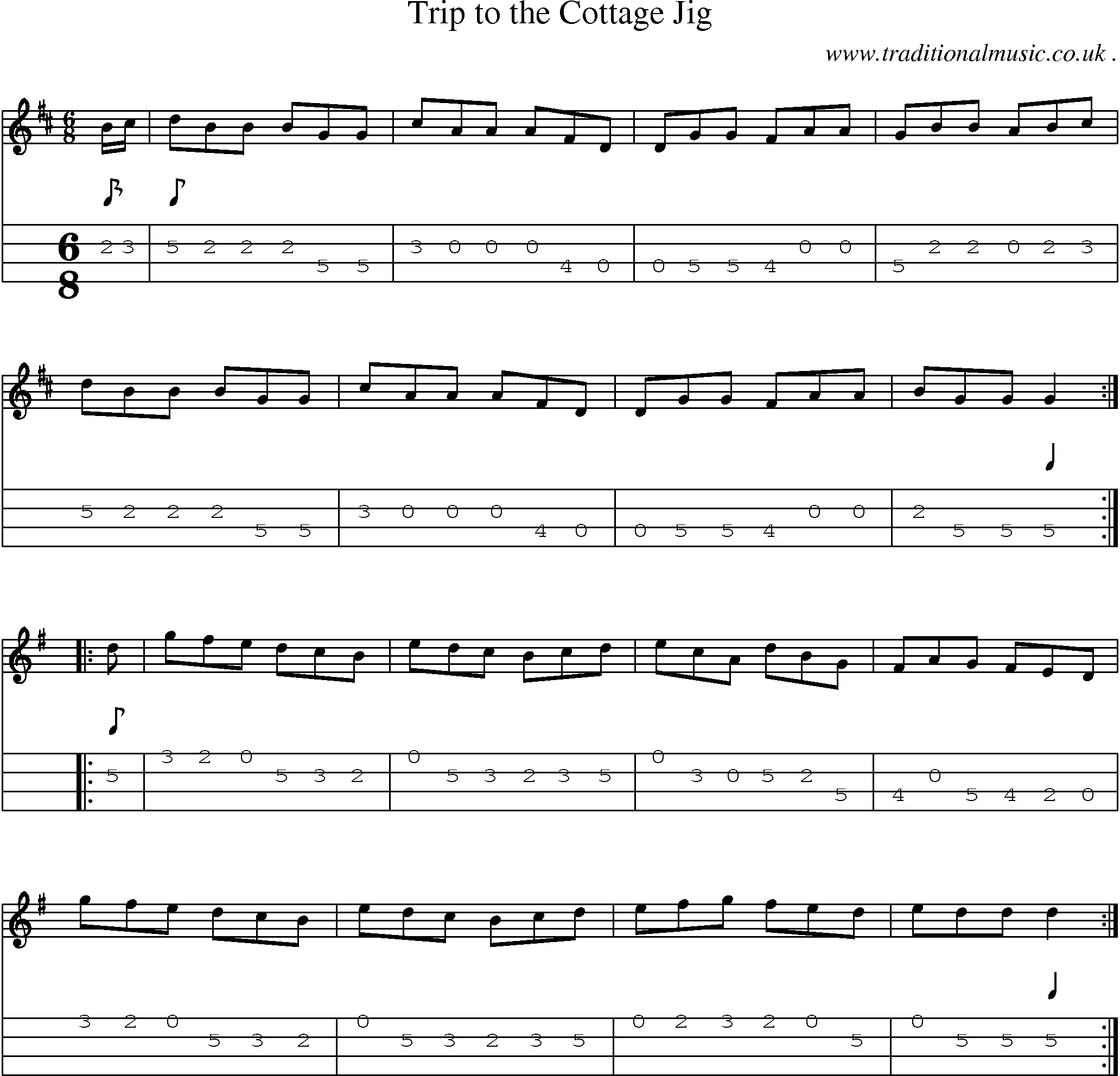 Sheet-Music and Mandolin Tabs for Trip To The Cottage Jig