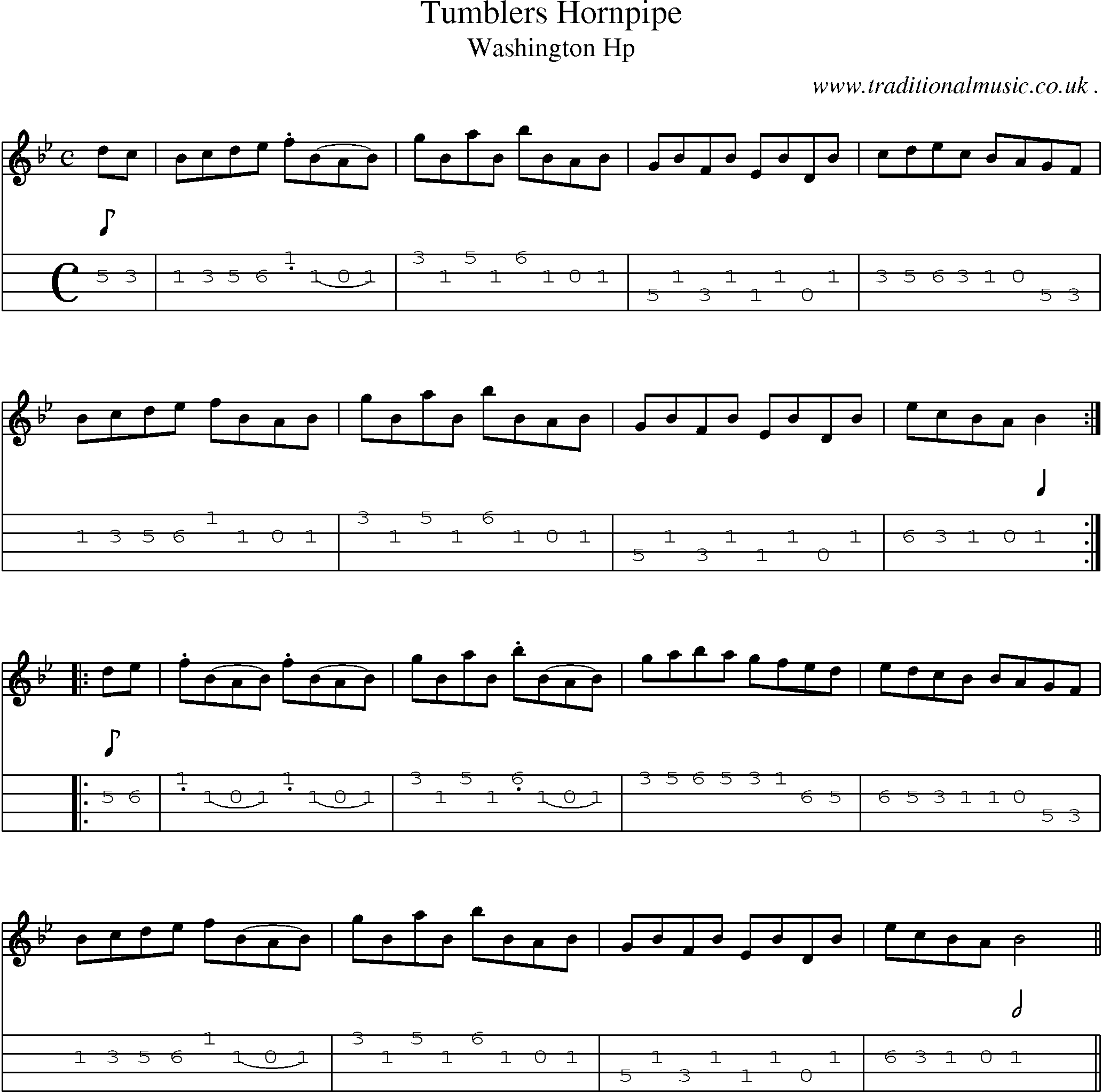 Sheet-Music and Mandolin Tabs for Tumblers Hornpipe 