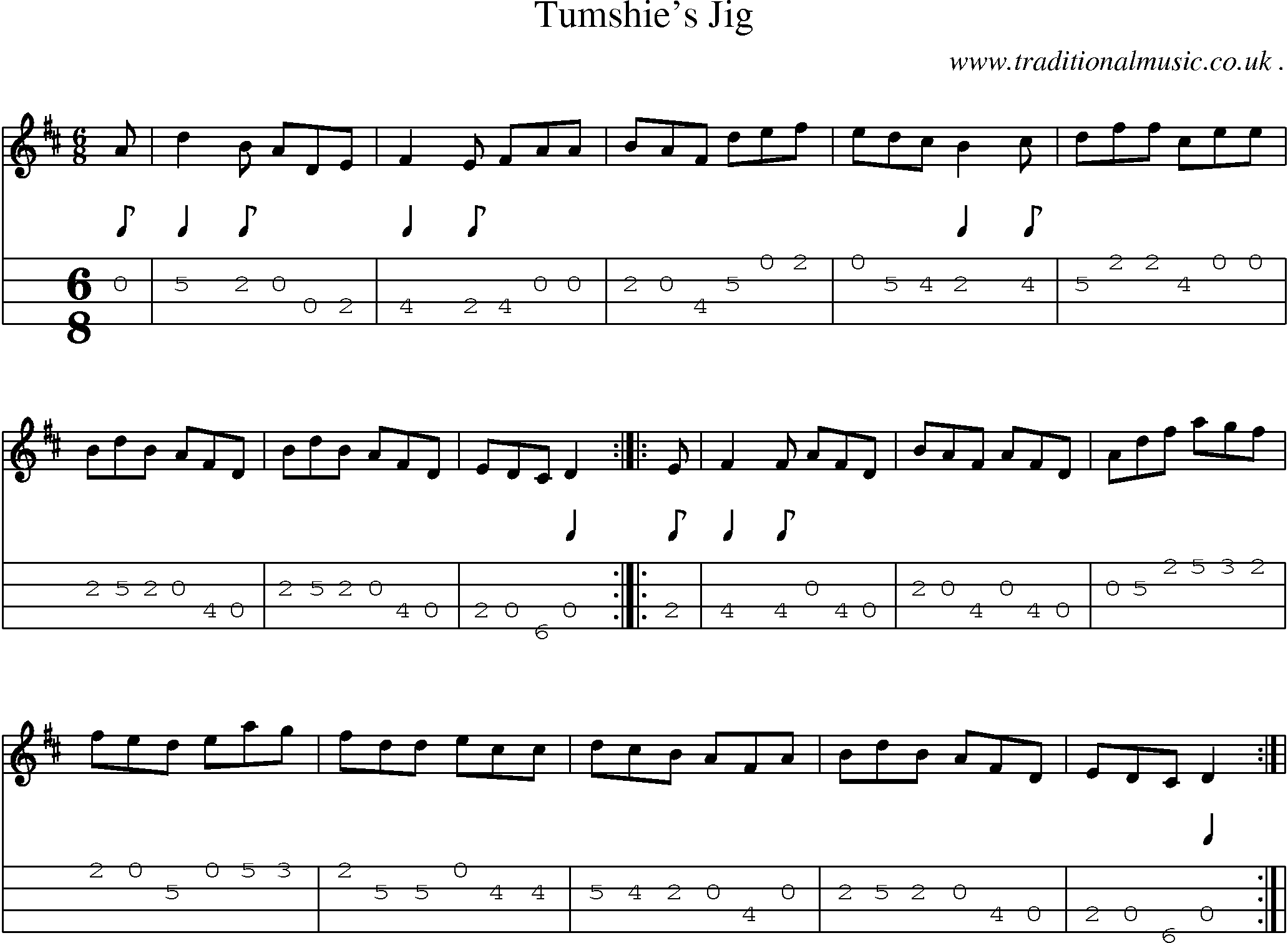 Sheet-Music and Mandolin Tabs for Tumshies Jig