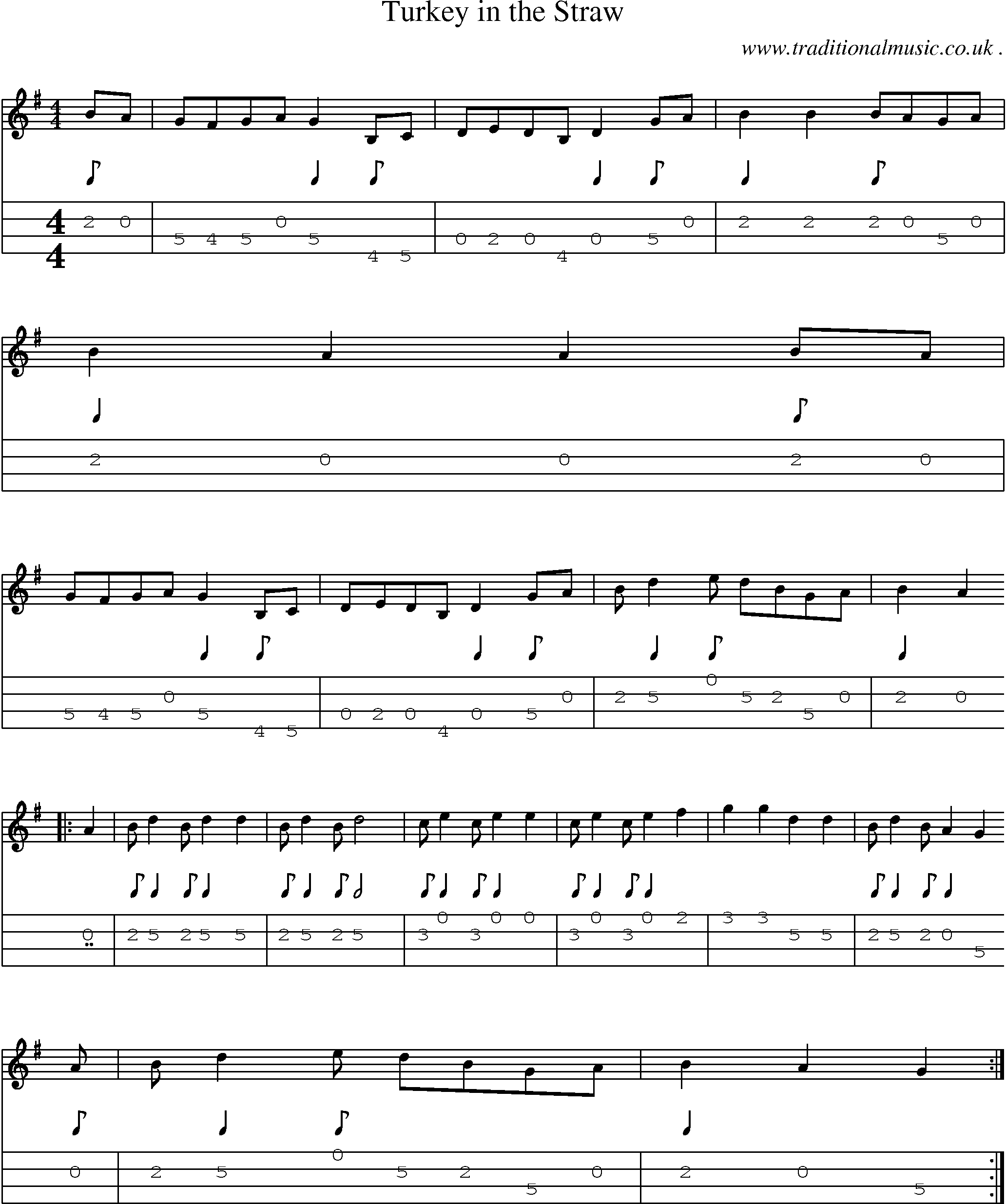 Sheet-Music and Mandolin Tabs for Turkey In The Straw