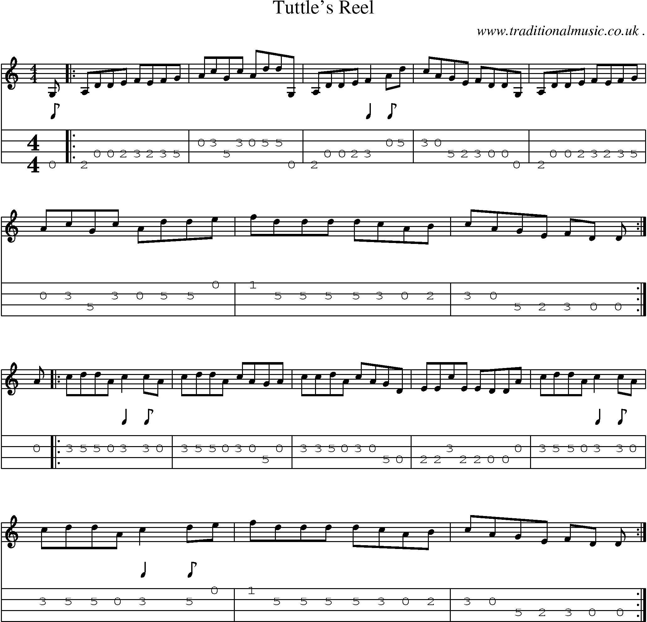 Sheet-Music and Mandolin Tabs for Tuttle Reel