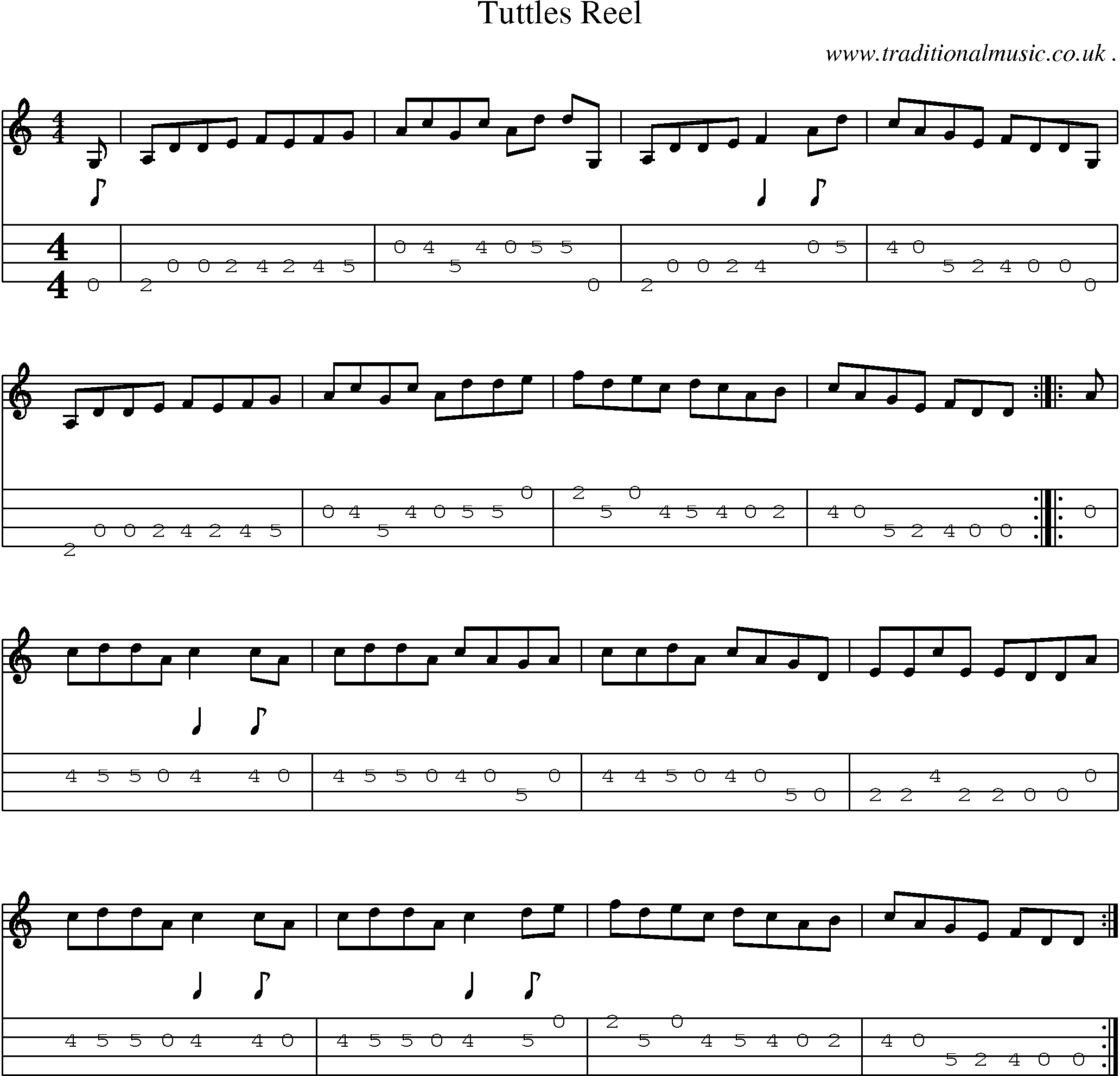 Sheet-Music and Mandolin Tabs for Tuttles Reel