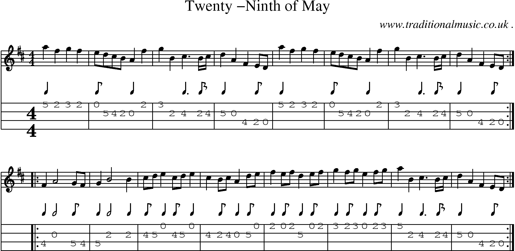 Sheet-Music and Mandolin Tabs for Twenty -ninth Of May