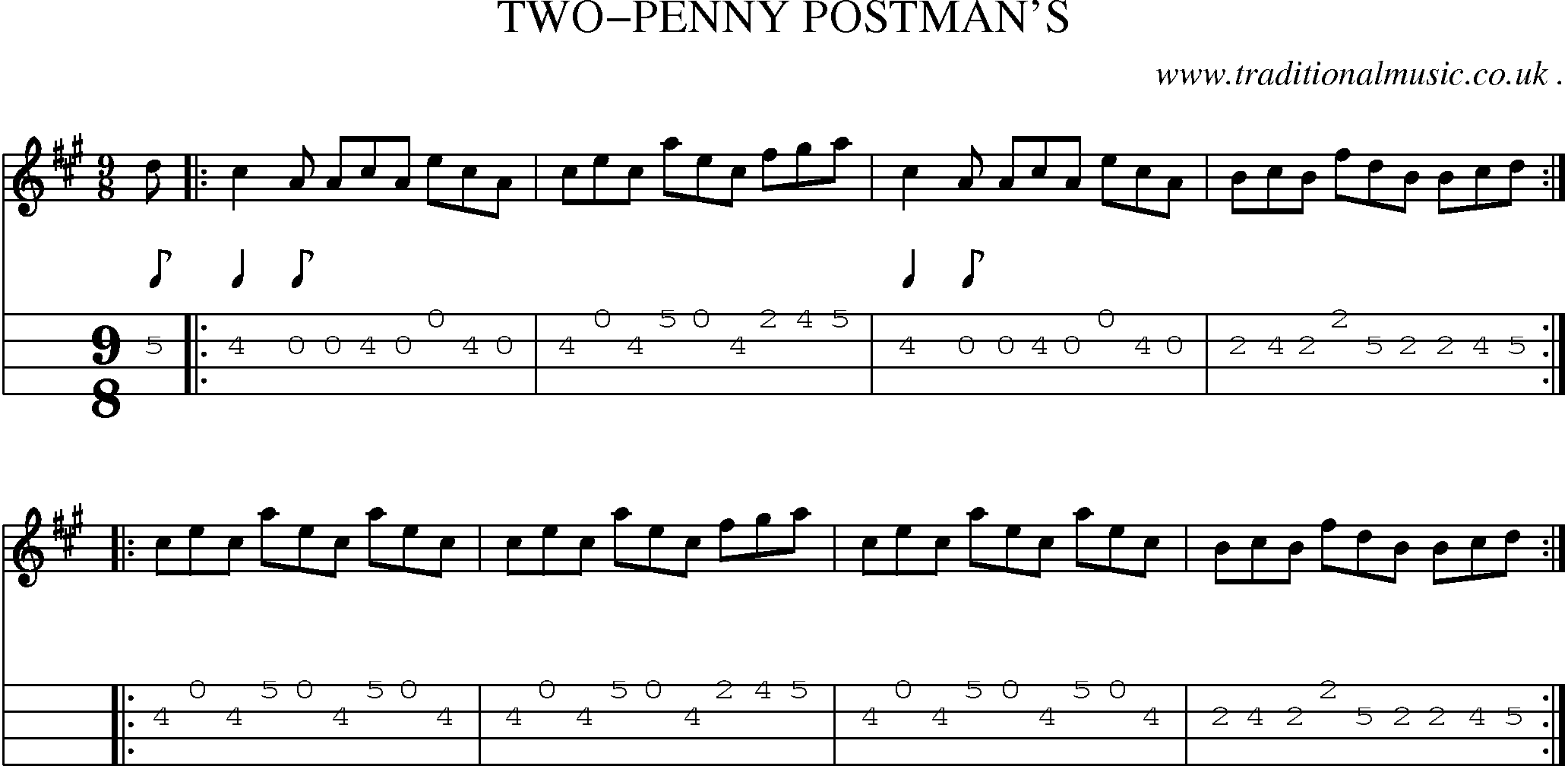 Sheet-Music and Mandolin Tabs for Two-penny Postmans