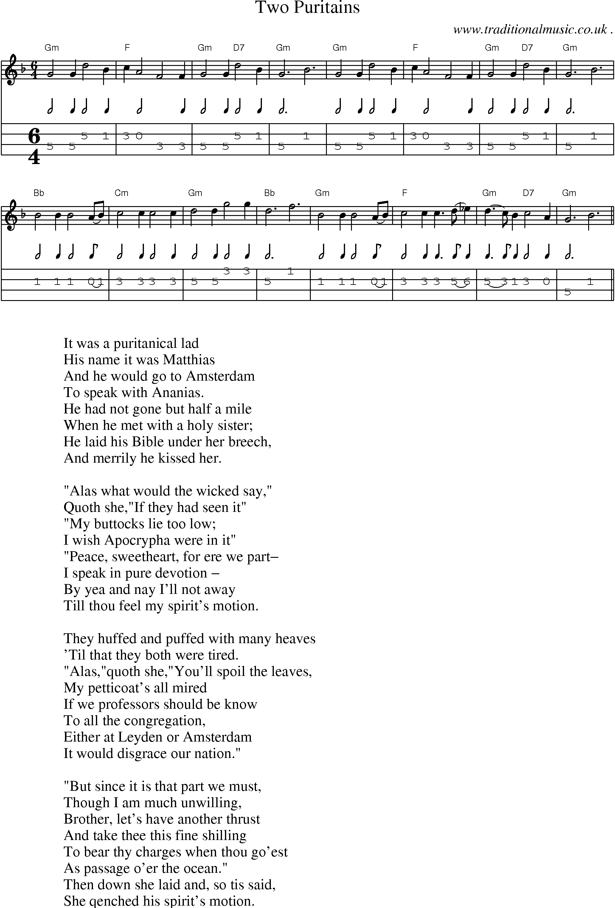 Sheet-Music and Mandolin Tabs for Two Puritains