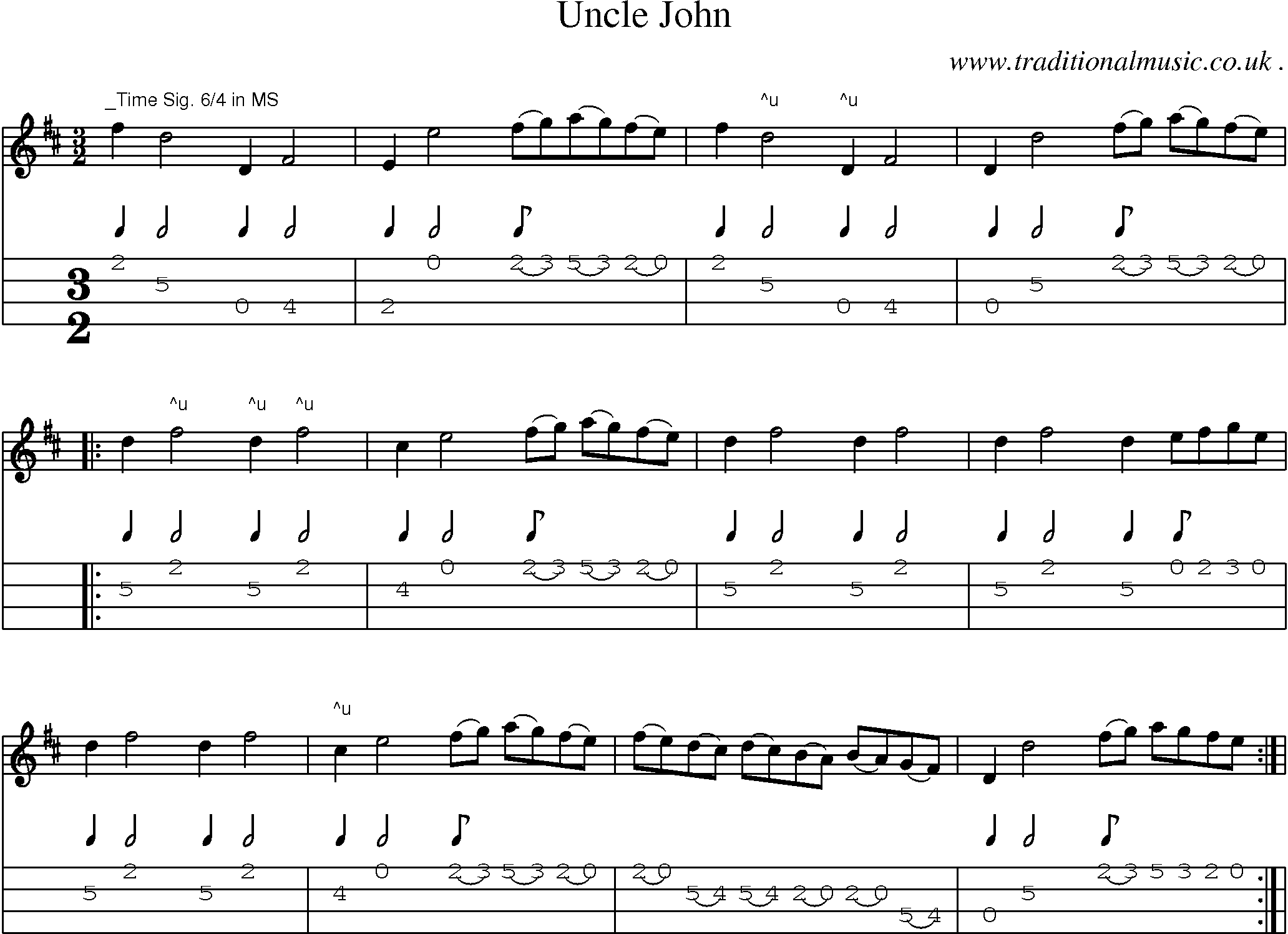 Sheet-Music and Mandolin Tabs for Uncle John