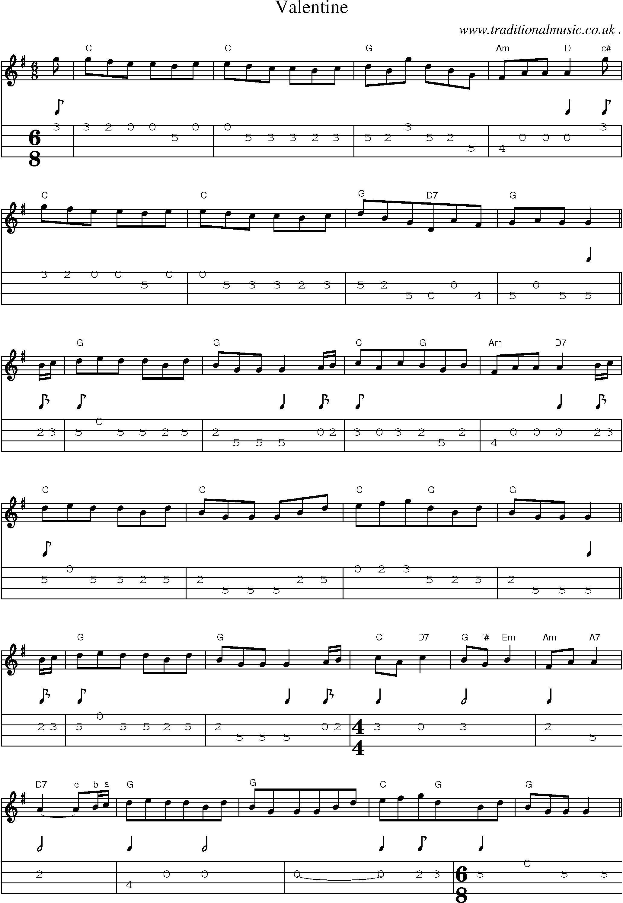 Sheet-Music and Mandolin Tabs for Valentine