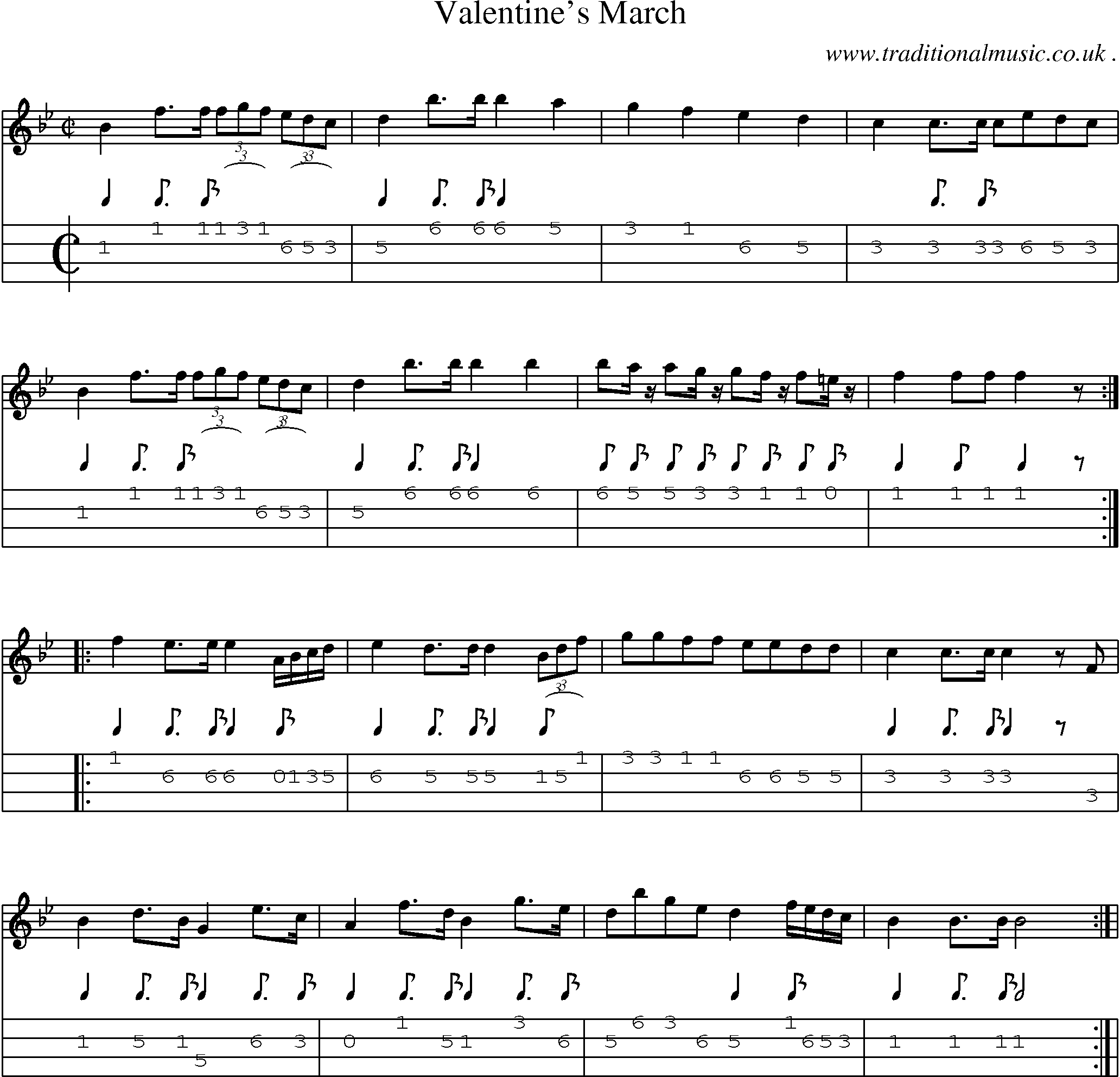 Sheet-Music and Mandolin Tabs for Valentines March