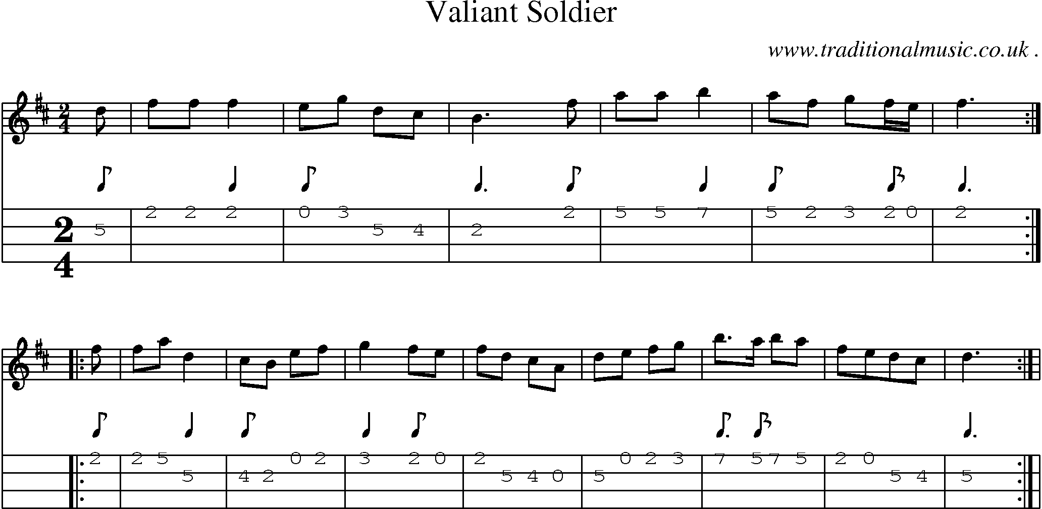 Sheet-Music and Mandolin Tabs for Valiant Soldier