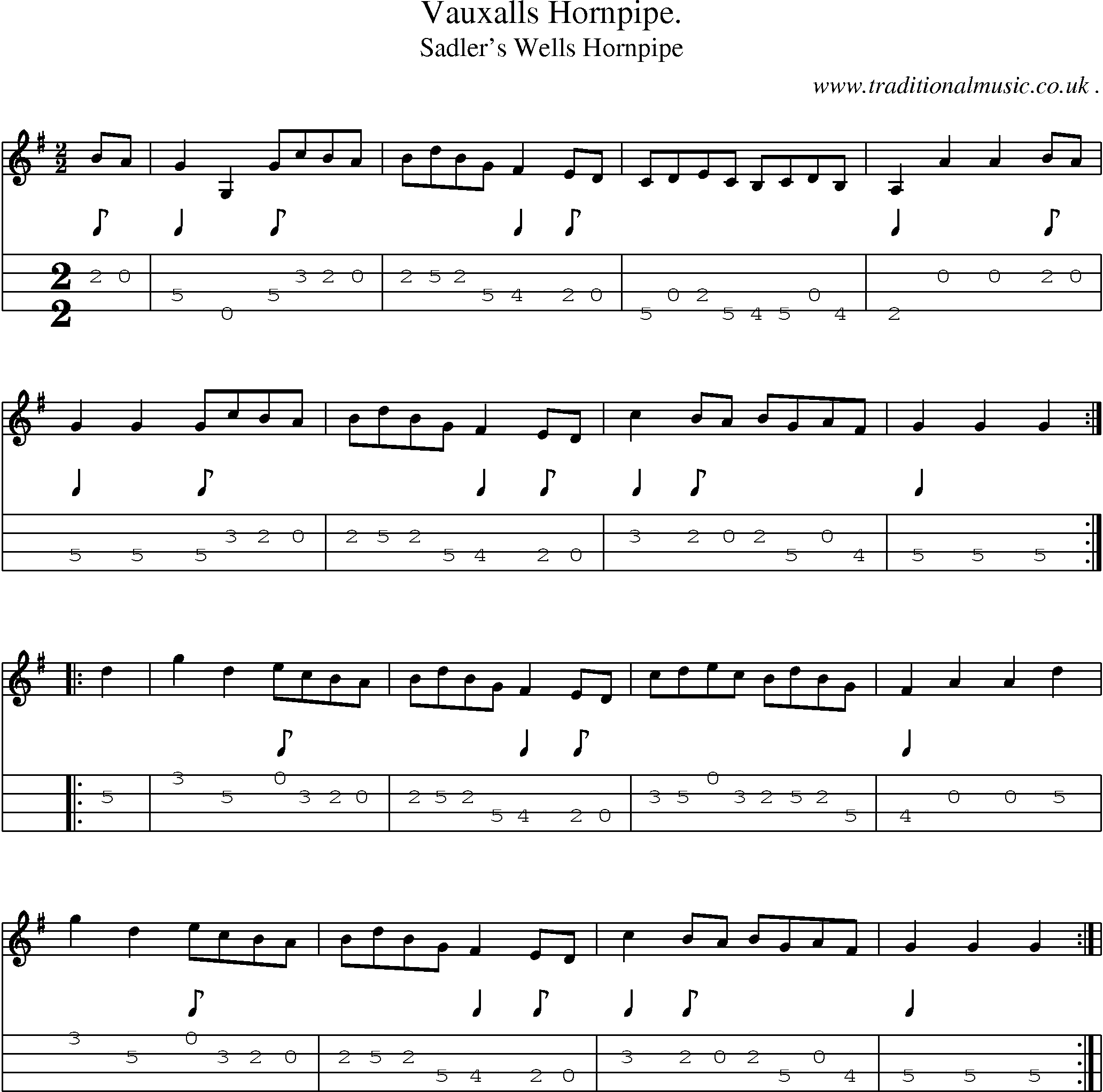 Sheet-Music and Mandolin Tabs for Vauxalls Hornpipe