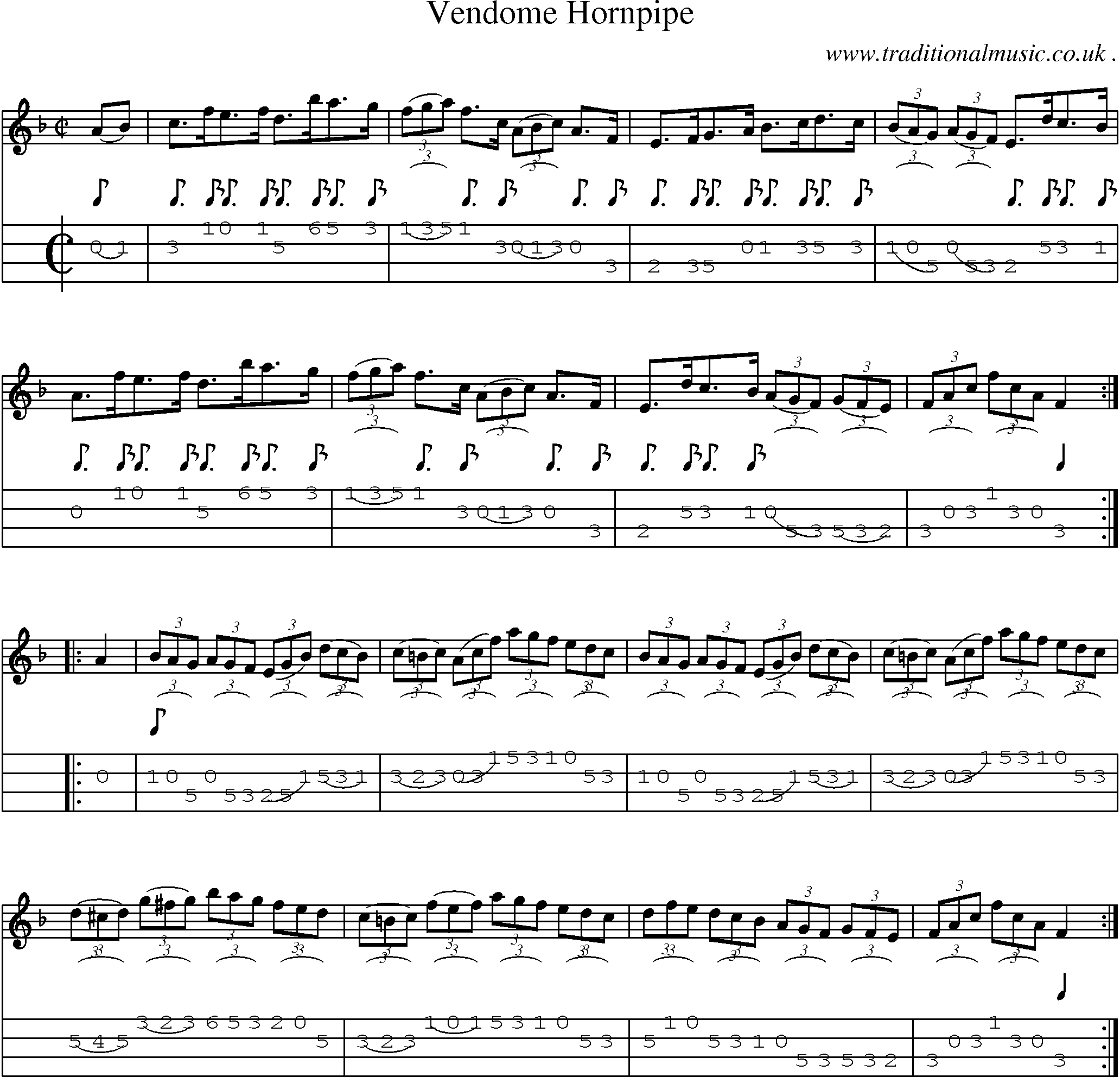 Sheet-Music and Mandolin Tabs for Vendome Hornpipe