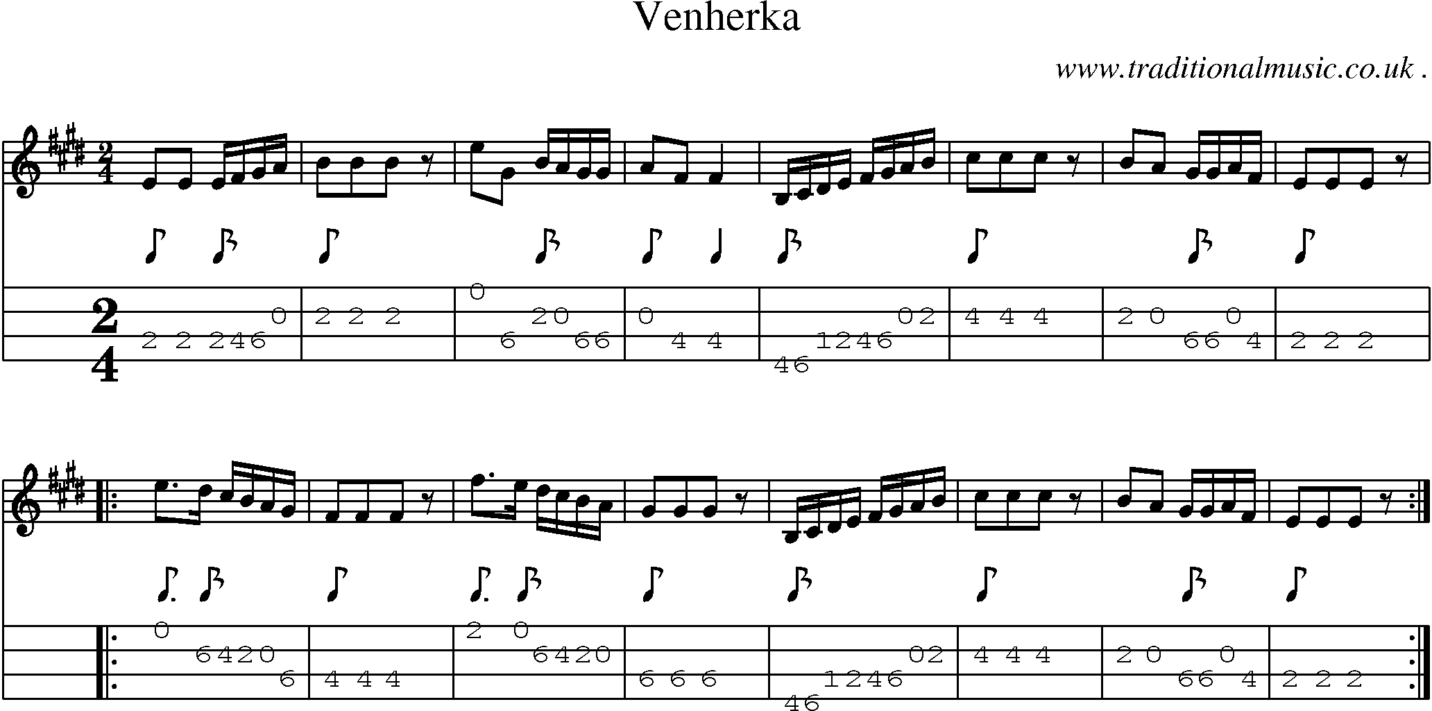 Sheet-Music and Mandolin Tabs for Venherka