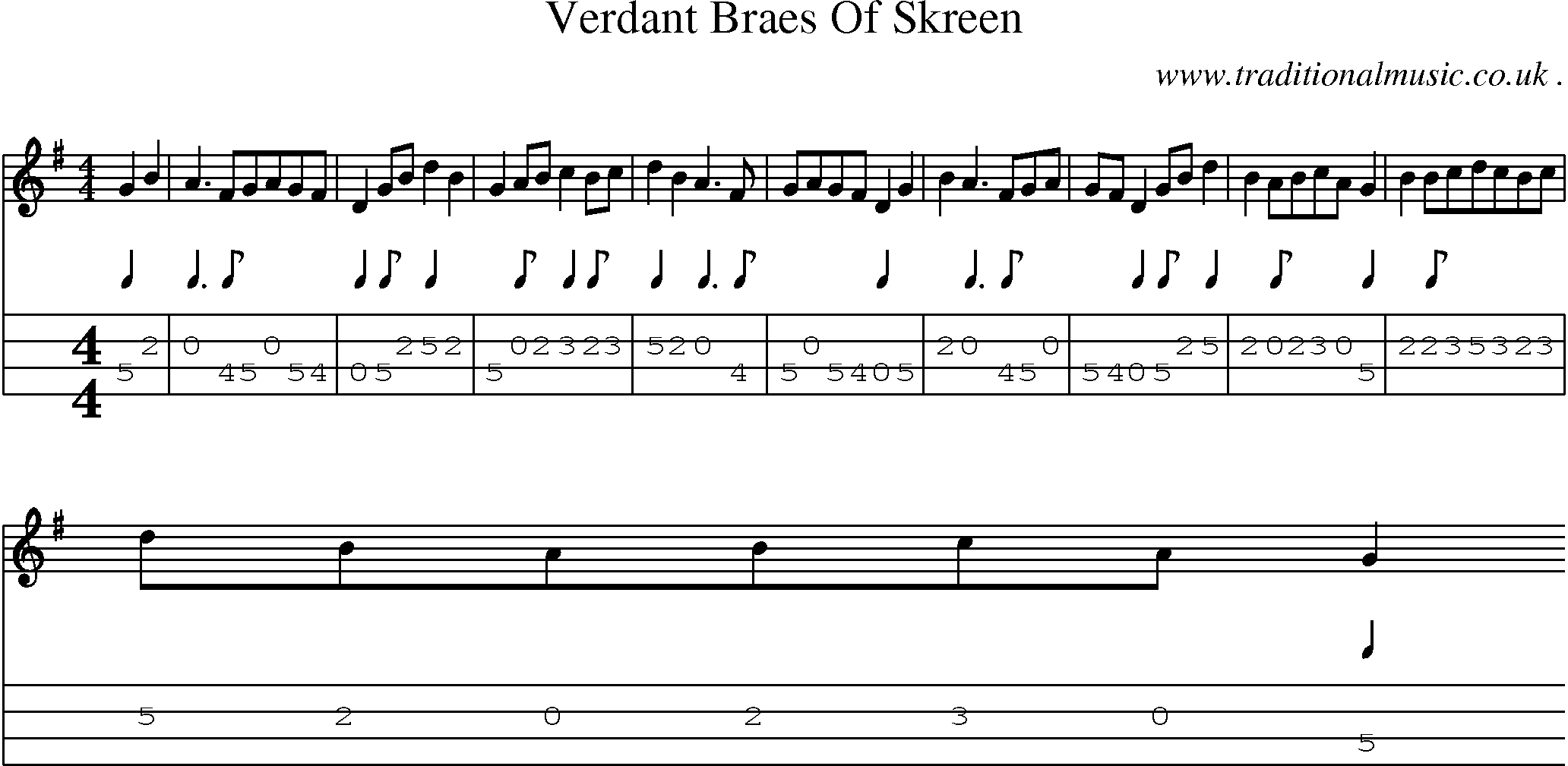 Sheet-Music and Mandolin Tabs for Verdant Braes Of Skreen
