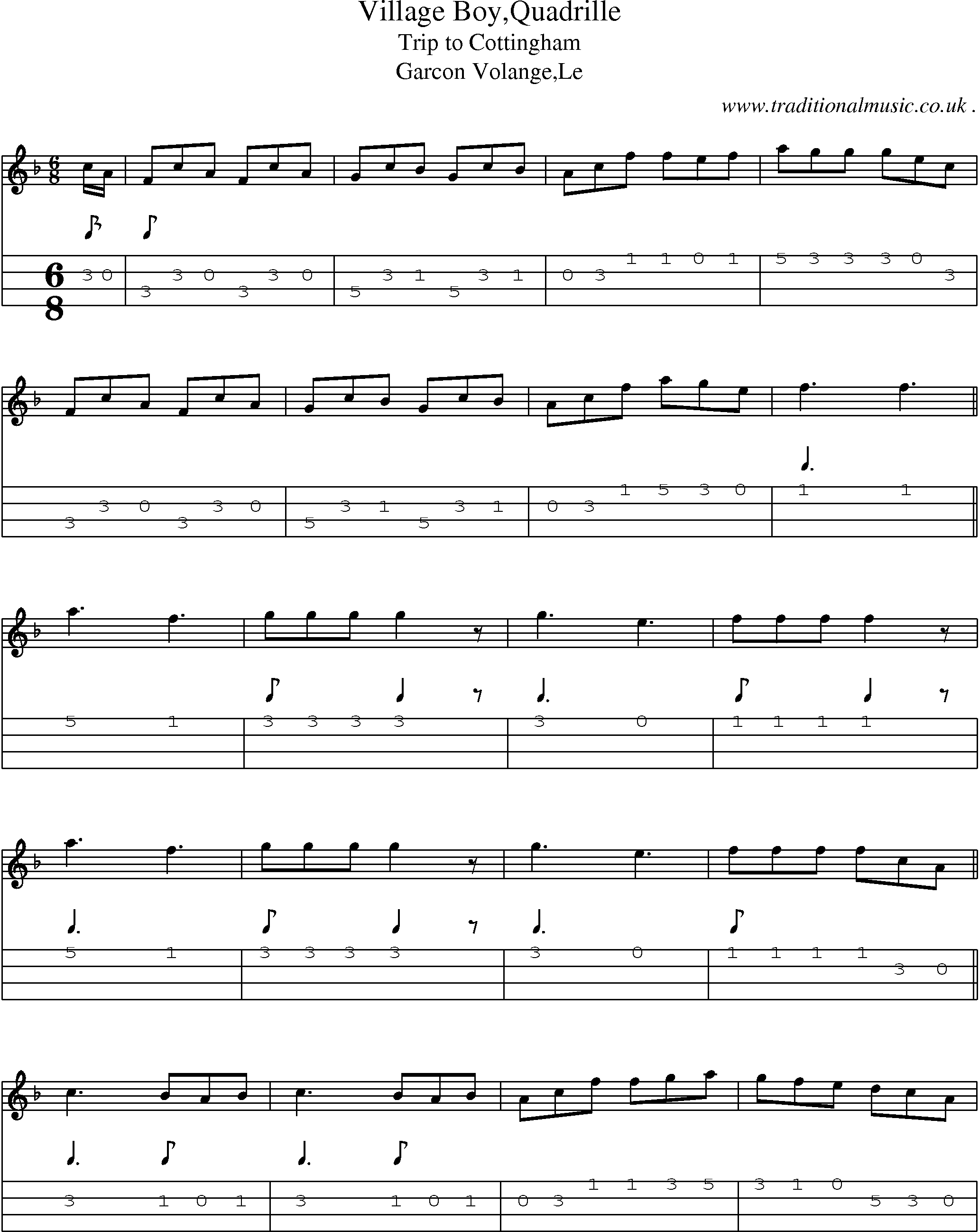 Sheet-Music and Mandolin Tabs for Village Boyquadrille