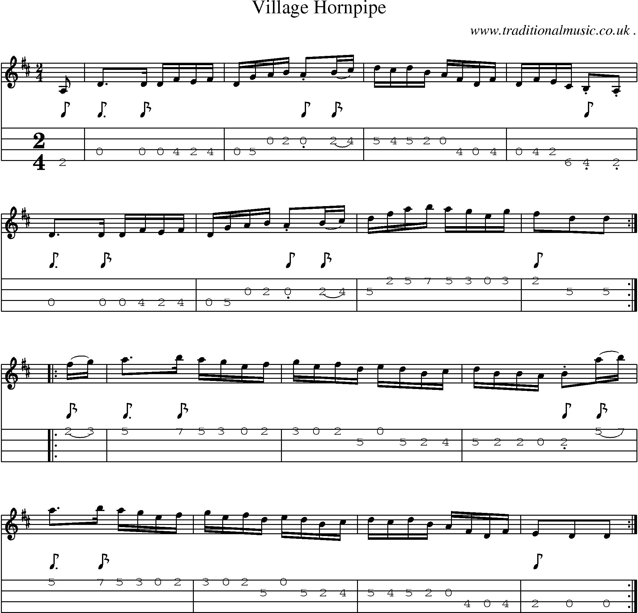 Sheet-Music and Mandolin Tabs for Village Hornpipe