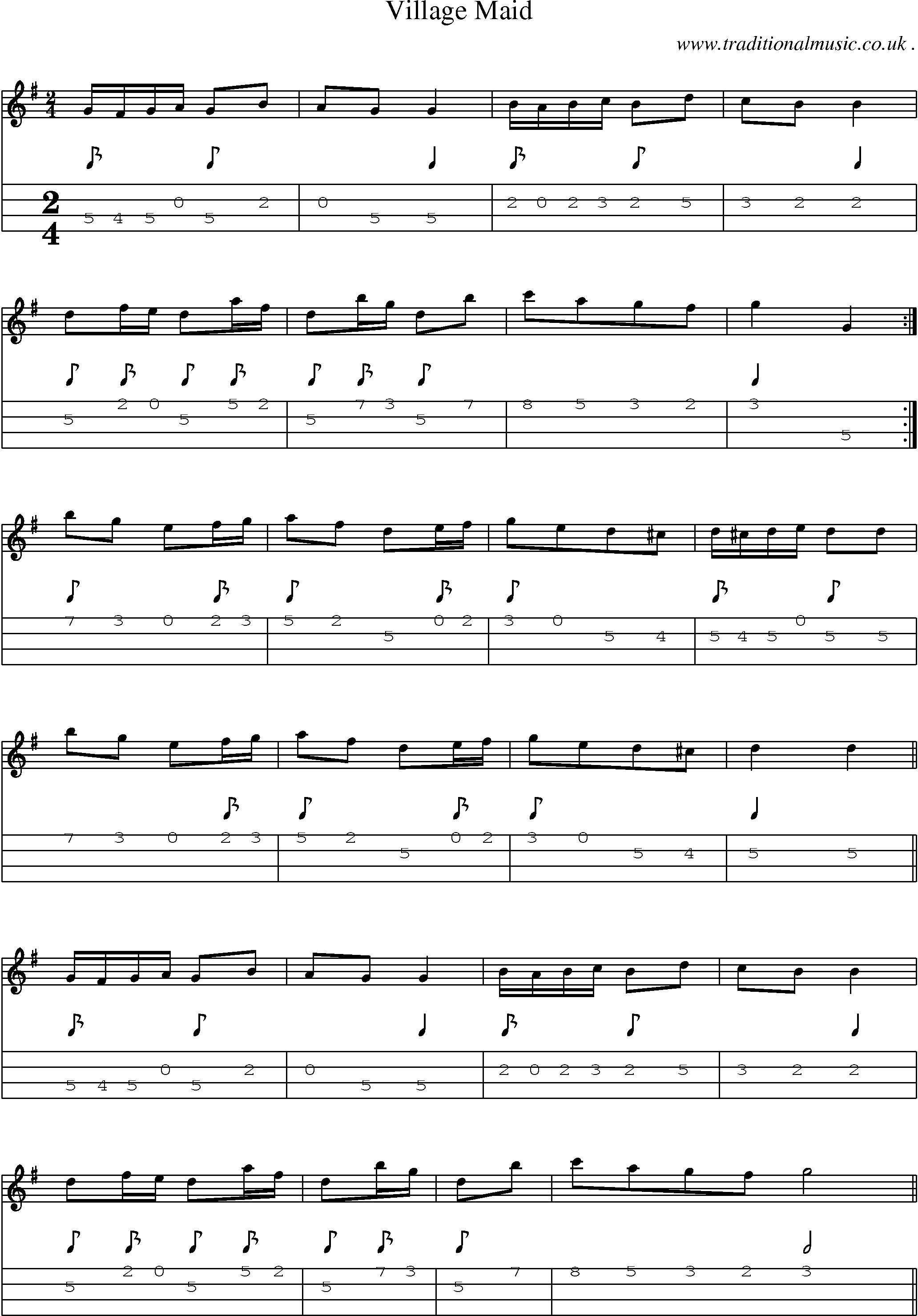 Sheet-Music and Mandolin Tabs for Village Maid