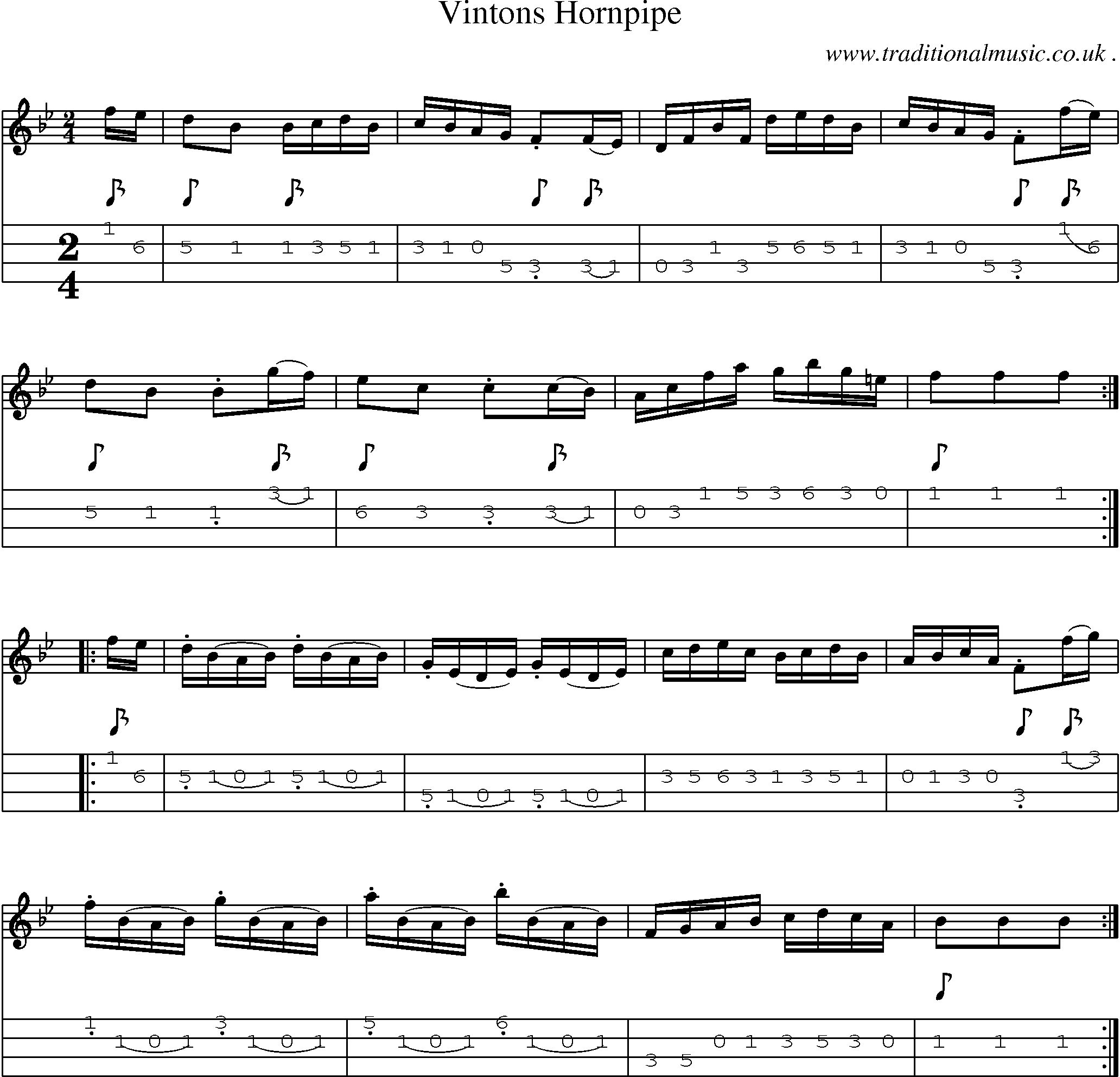 Sheet-Music and Mandolin Tabs for Vintons Hornpipe