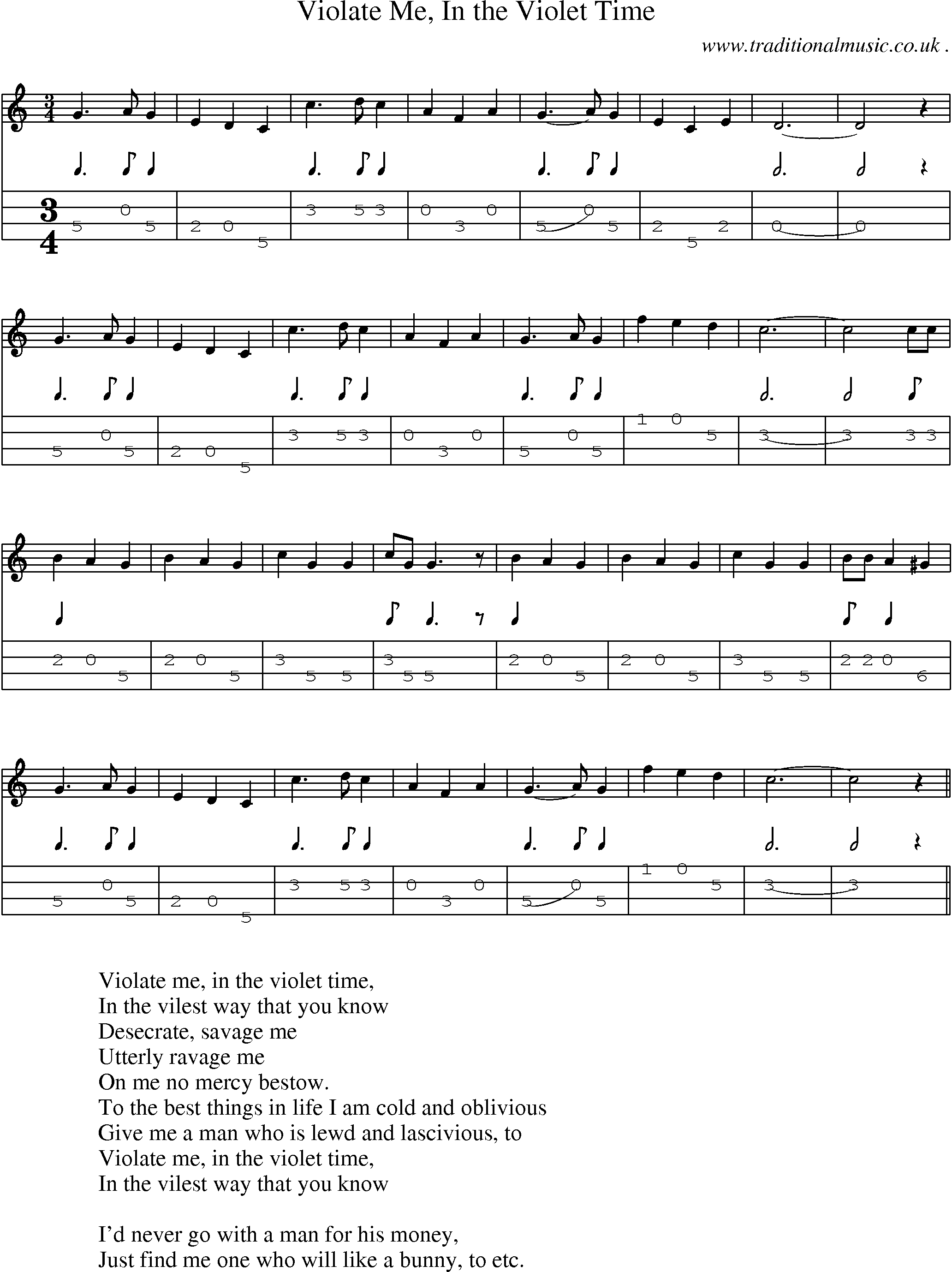 Sheet-Music and Mandolin Tabs for Violate Me In The Violet Time