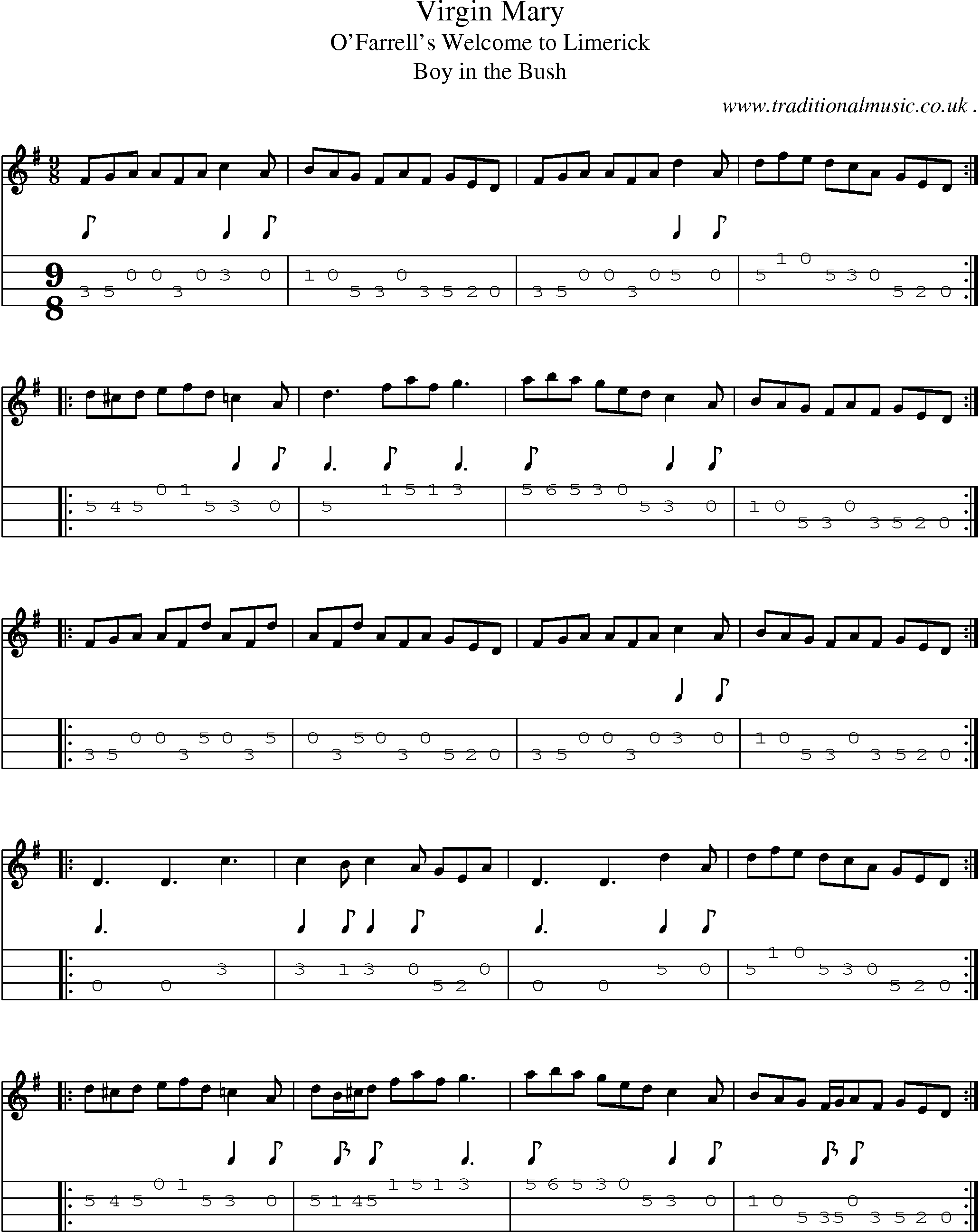 Sheet-Music and Mandolin Tabs for Virgin Mary